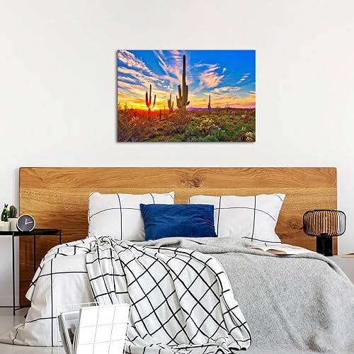 Miniatura 2 de iHAPPYWALL Lienzo decorativo para pared, diseño de saguaros en el desierto de Sonora sobre puesta de sol, la imagen, paisaje de naturaleza
