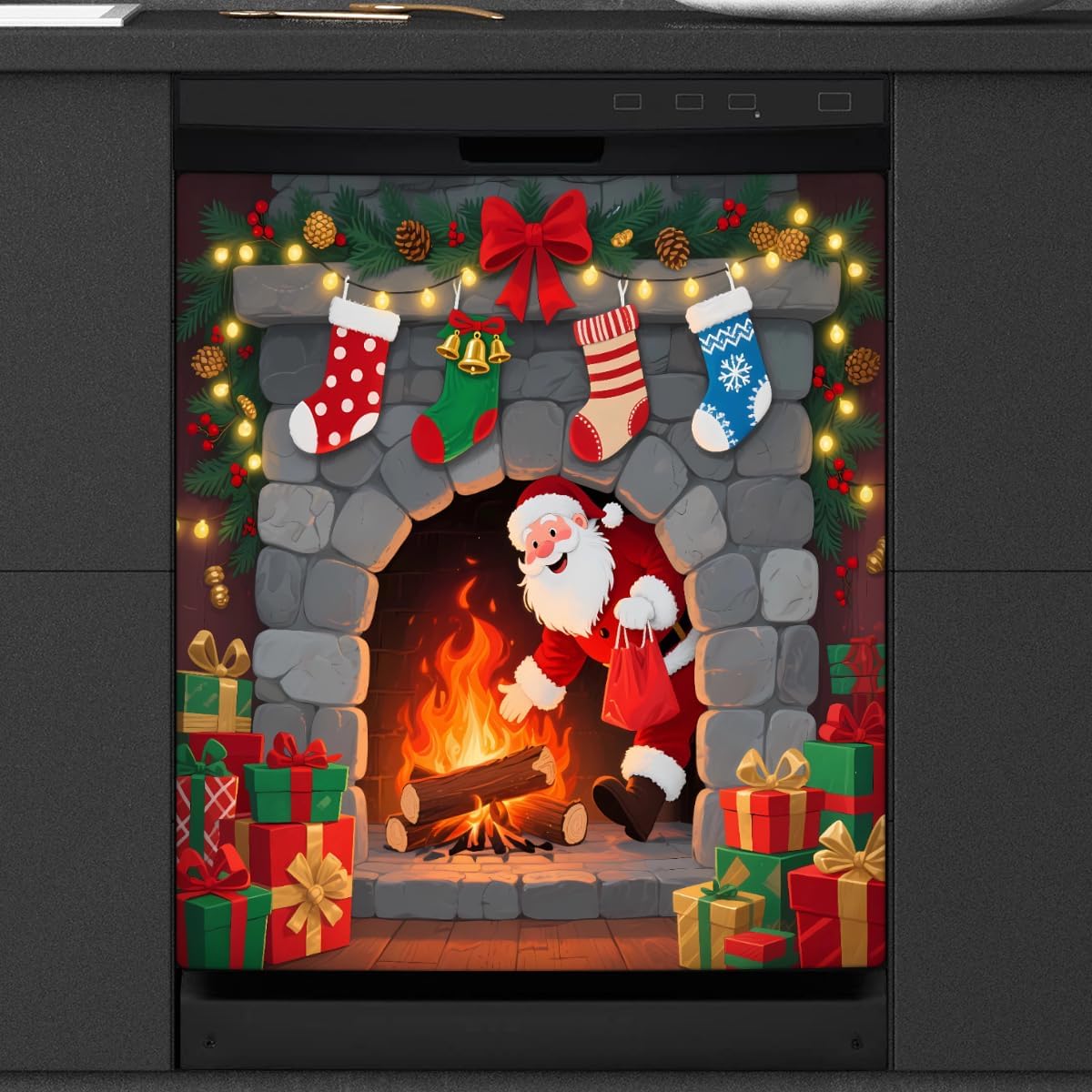 Dishwasher Magnetic Cover, Christmas Magnetic Dishwasher Sticker Cover, 23" X 26" Magnetic Cover for Dishwasher Kitchen Art Decor