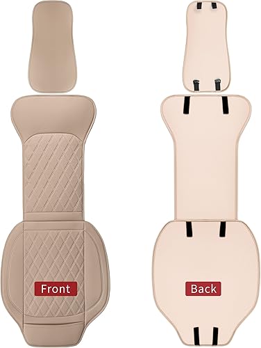 Miniatura 6 de Sanwom Fundas universales de cuero para asiento delantero de automóvil color beige 2 fundas de asiento de lujo antideslizantes impermeables para