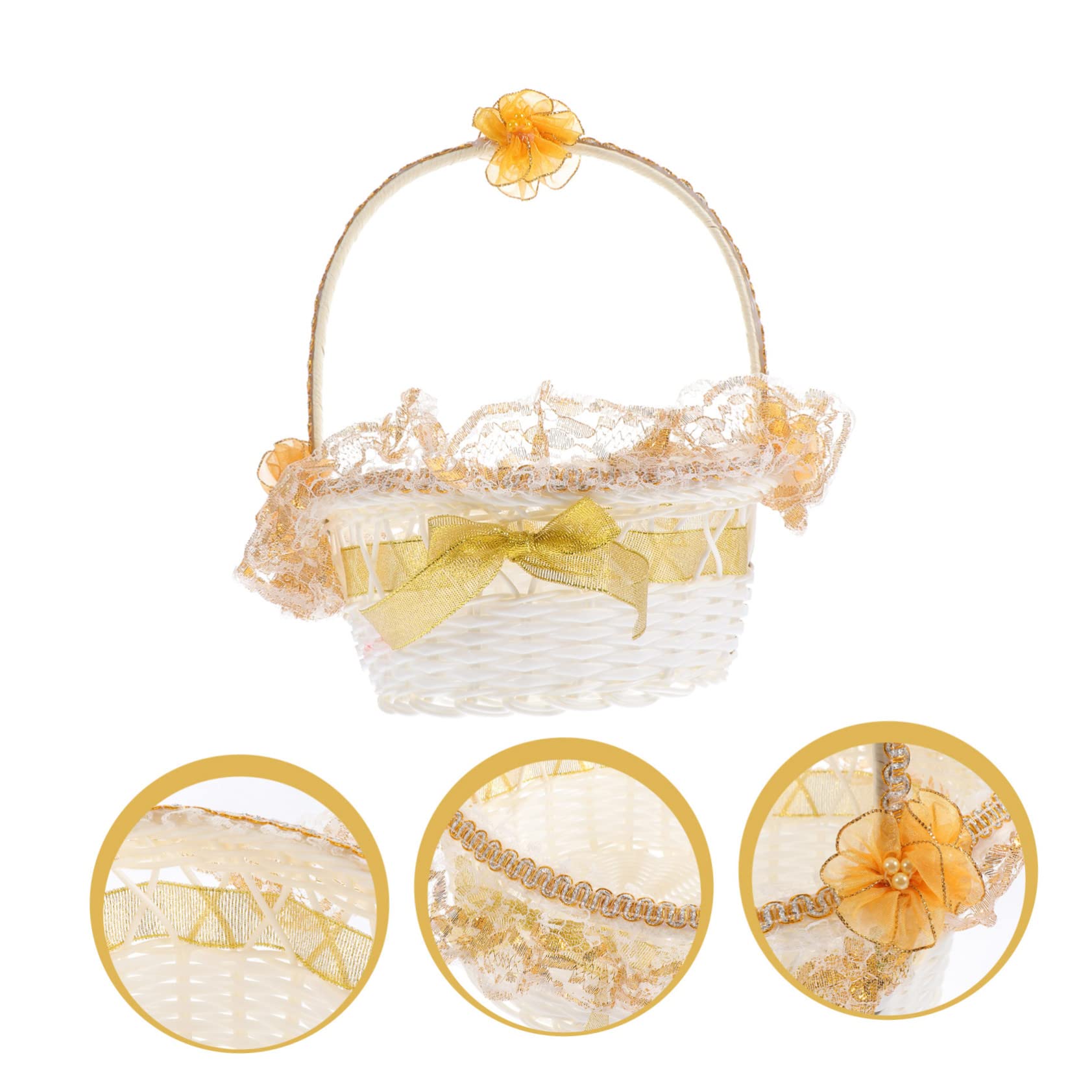 Abaodam 2stücke Hochzeitsblumenkorb Mit Spitzenrand Handlicher Eleganter Streukorb Für Blumenkinder Imitation Rattan Design Leicht Tragbar Für Hochzeiten Feiern Und Feste