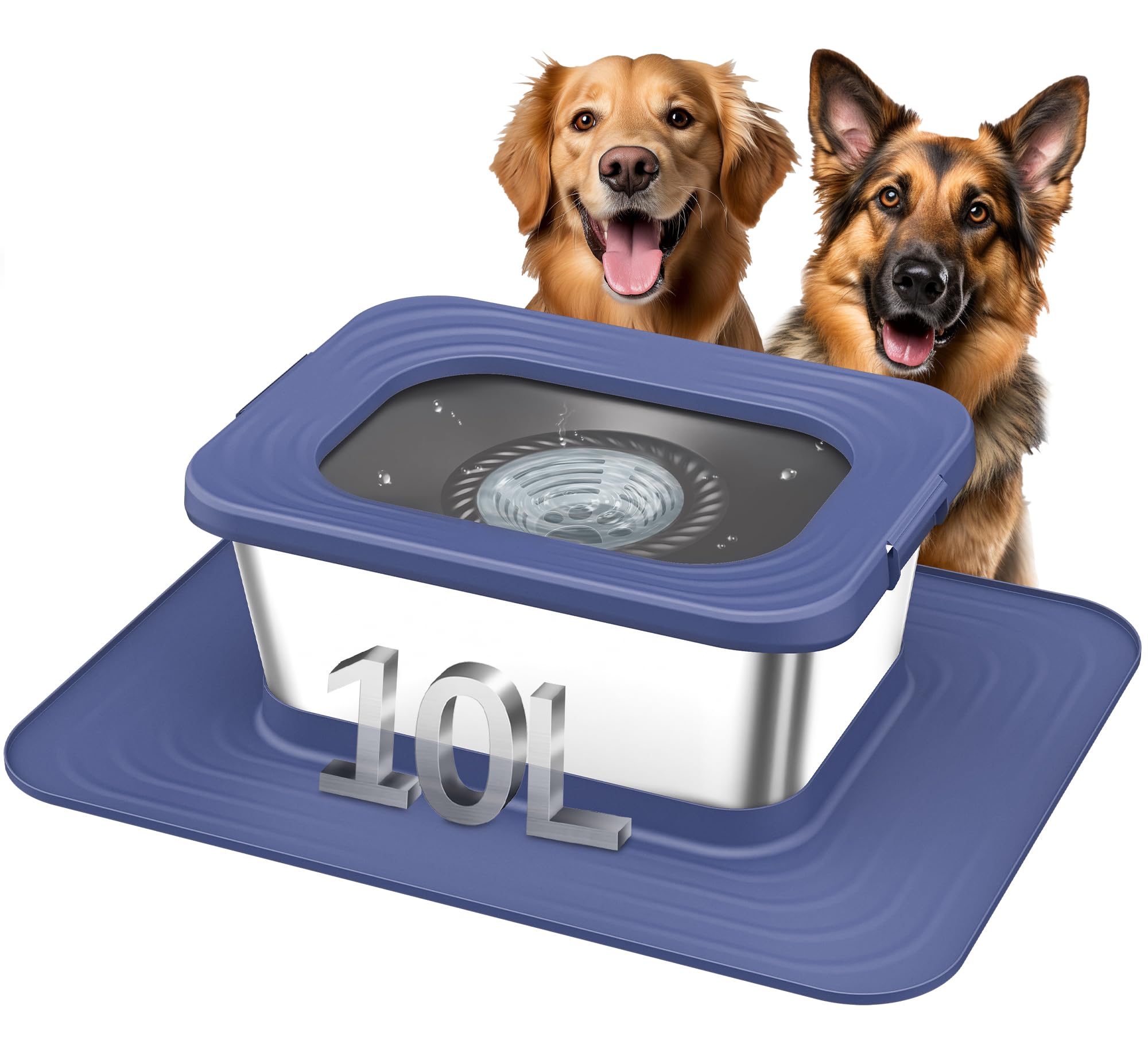 Decflow 10L Stainless Steel Dog Water Bowl - No Spill, Anti-Splash With XXL Silicone Mat | Slow Feeder For Messy Drinkers - View #5