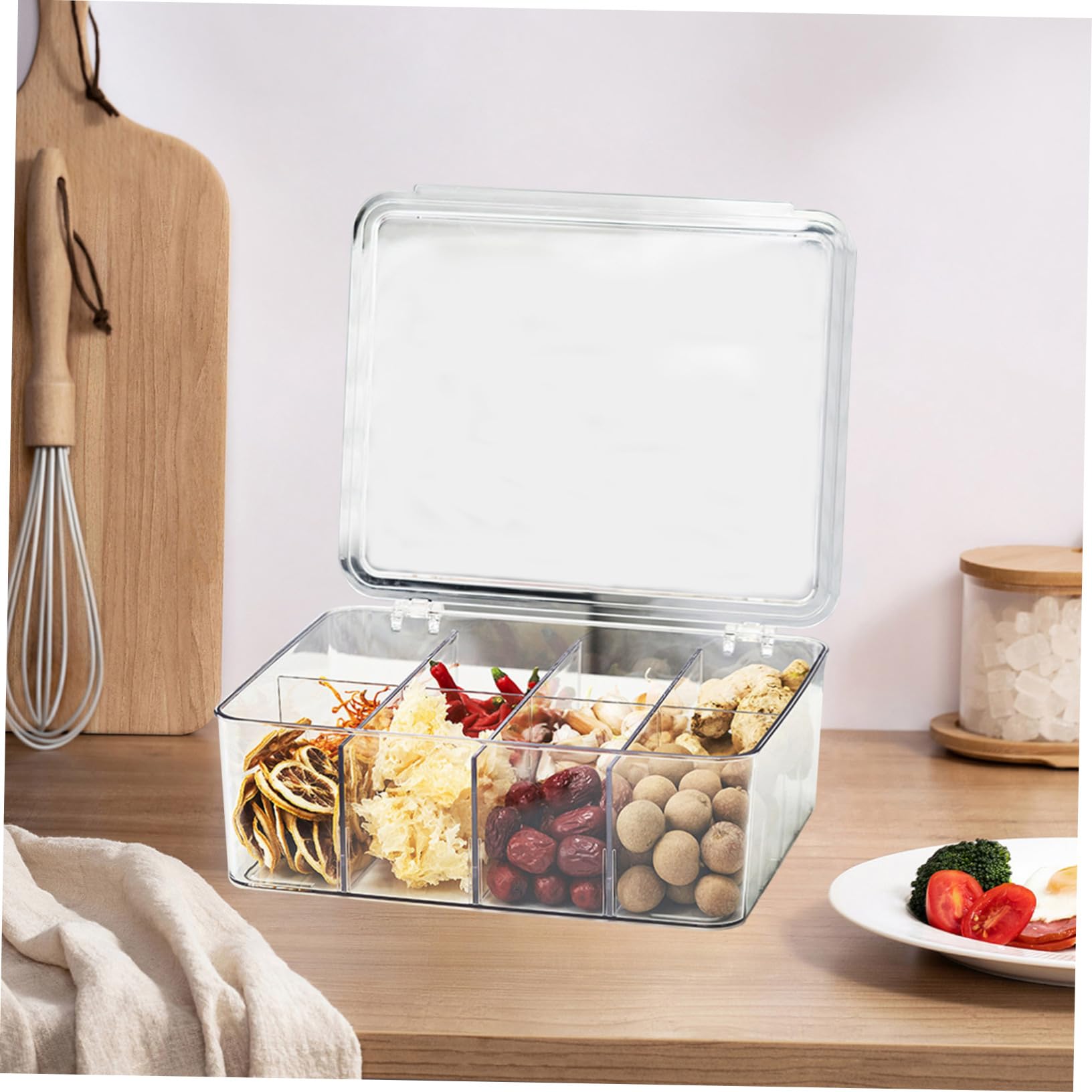 Unterteilte Lebensmittelbox aus Pet mit Dichtem Deckel 8-fächer Snack und Gemüseschale Luftdichter Frischhaltedose für Kühlschrank und Haushaltsorganisation