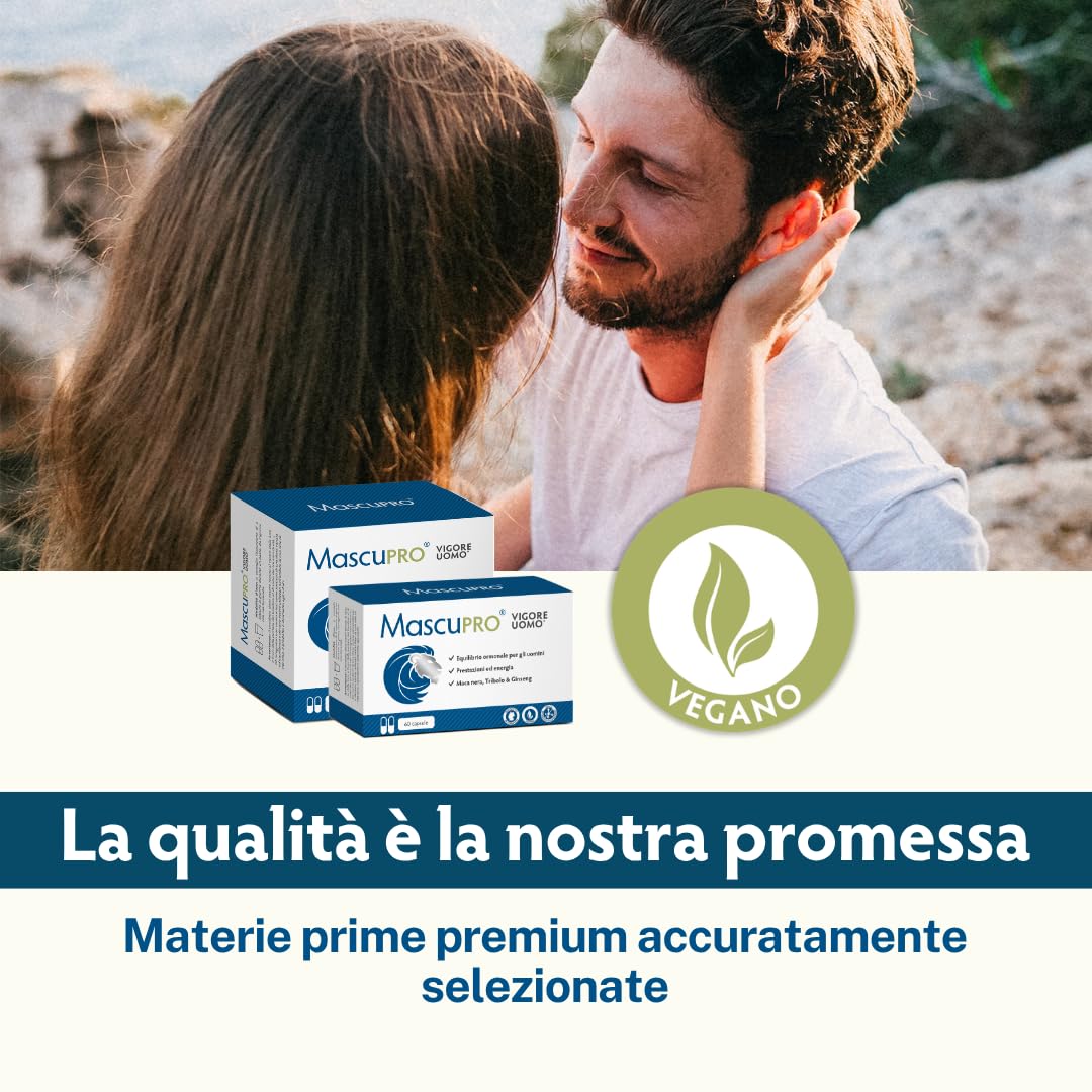 MascuPRO® Vigore Uomo Maca Nera - Estratto di Maca 20:1 con Tribulus terrestris, Cordyceps, Fieno greco, Zinco, Ginseng | Energia ed prestazioni | 180 capsule