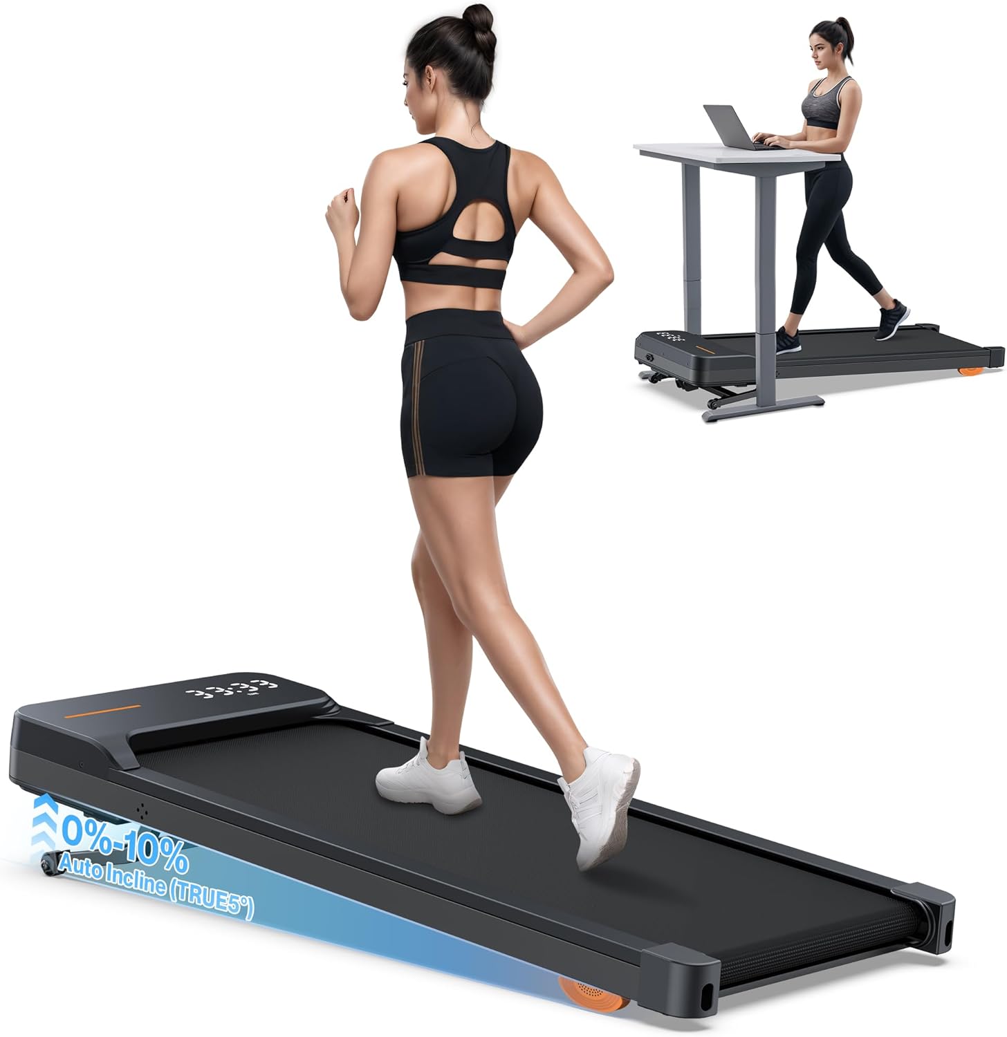 WELLFIT 10% Auto Incline Walking Pad Treadmills for Home Office Apartment– 360 LBS Capacity, Foldable Under Desk Treadmill with Hiking Climbing Mode for Efficient Fat-Burn, 16inch Wide Running Belt