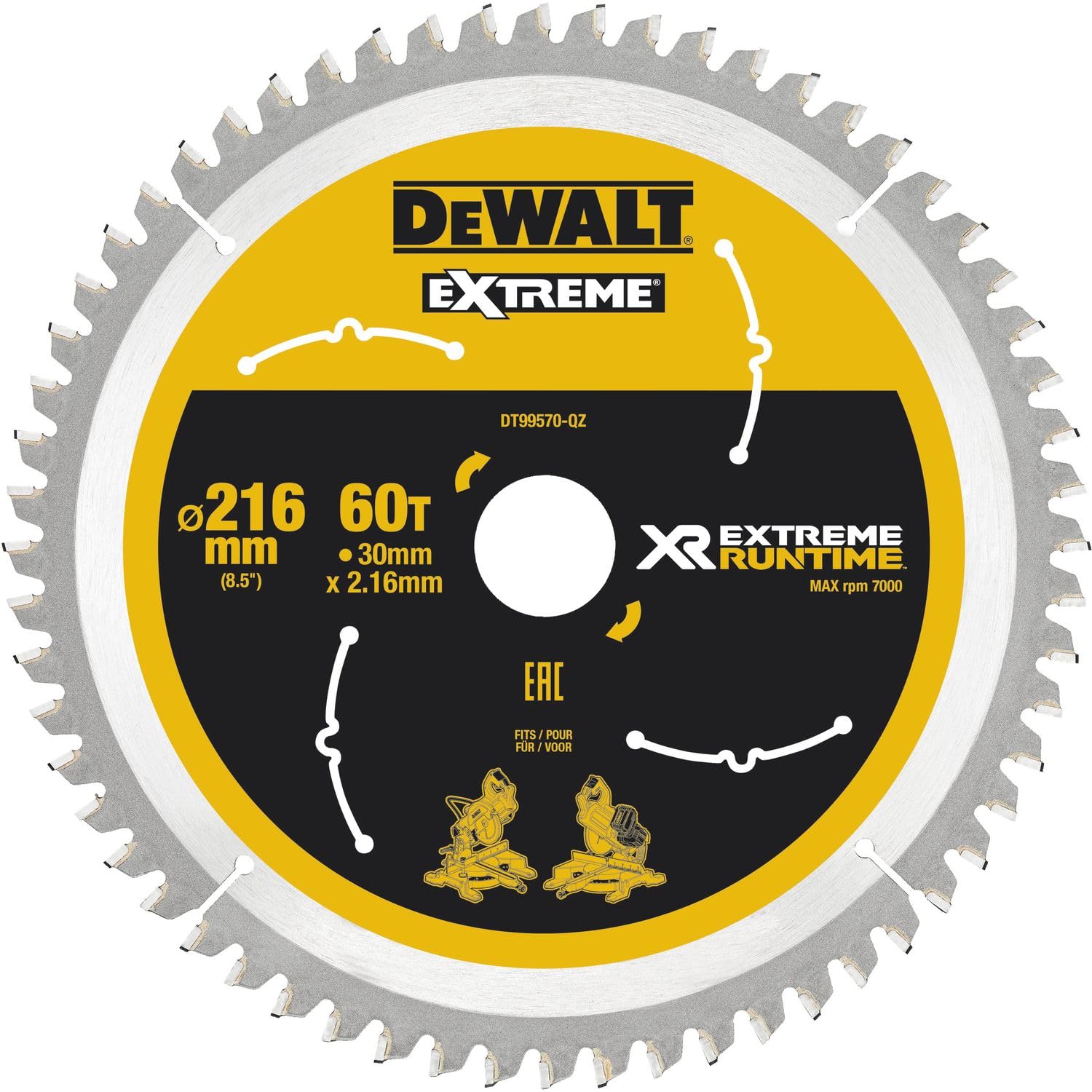 DeWalt DT99570-QZ accessori utensili xr flexvolt - lama circolare xr 216mm x 30mm 60 denti, nero