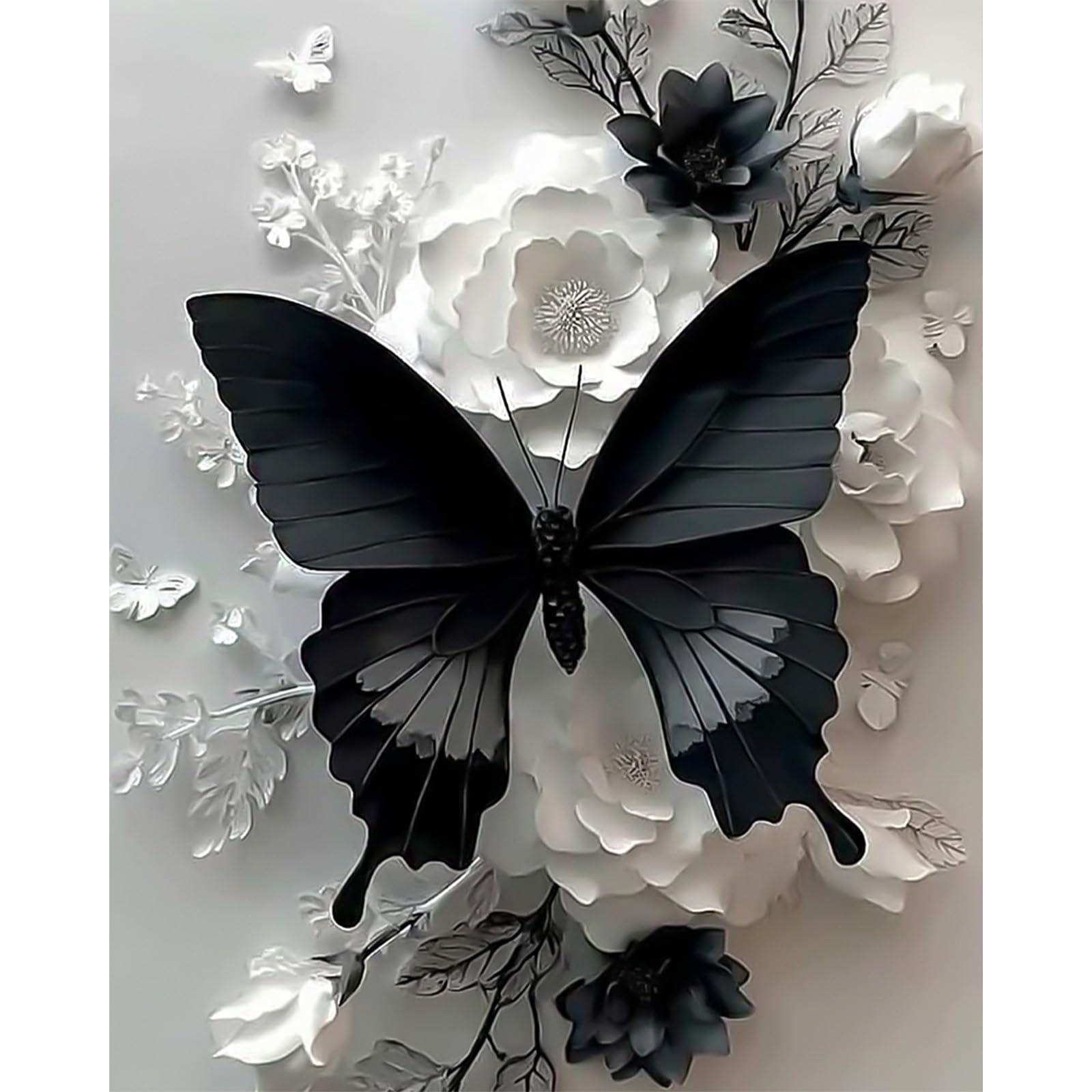 CEOVR Butterfly Paint by Numbers for Adults 40x50 cm, Flowers Painting by Numbers Frameless for Beginners with Brushes Acrylic Pigment DIY Drawing Paintwork