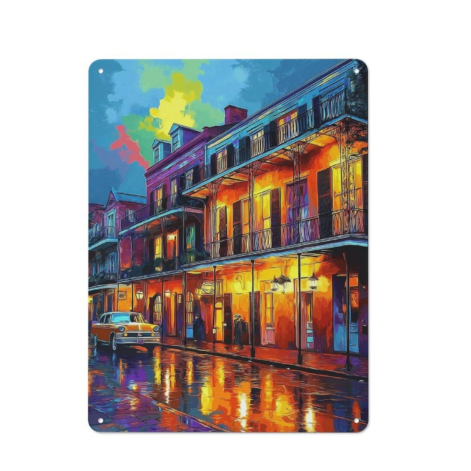 Junmoney Rainy Night In New Orleans Rustic Tin Wall Plaque 40X30cm For Bar Or Restaurant, For Vintage Wall Decor Fans, For Garage And Workshop Walls