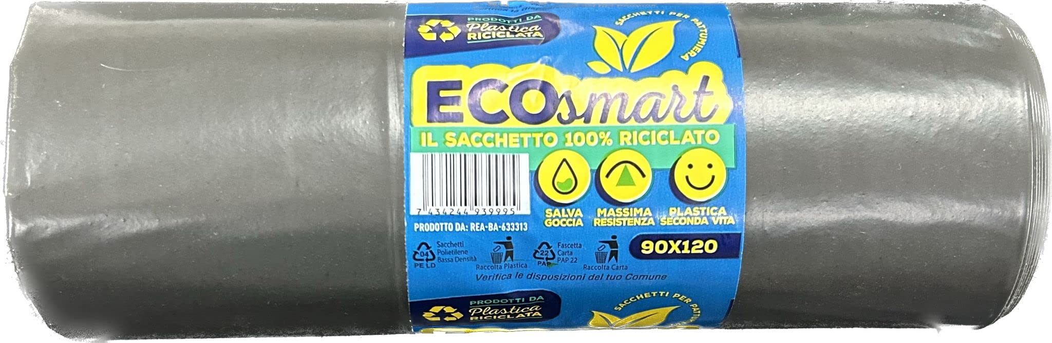 ECOsmart - Sacchi Sacchetti per immondizia e raccolta differenziata 10 STRAPPI, in polietilene riciclato, KIT DA 100 UNITÀ, 70x110, 90x120 cm, colori Nero e Ambra (90 x 120 cm, Nero)