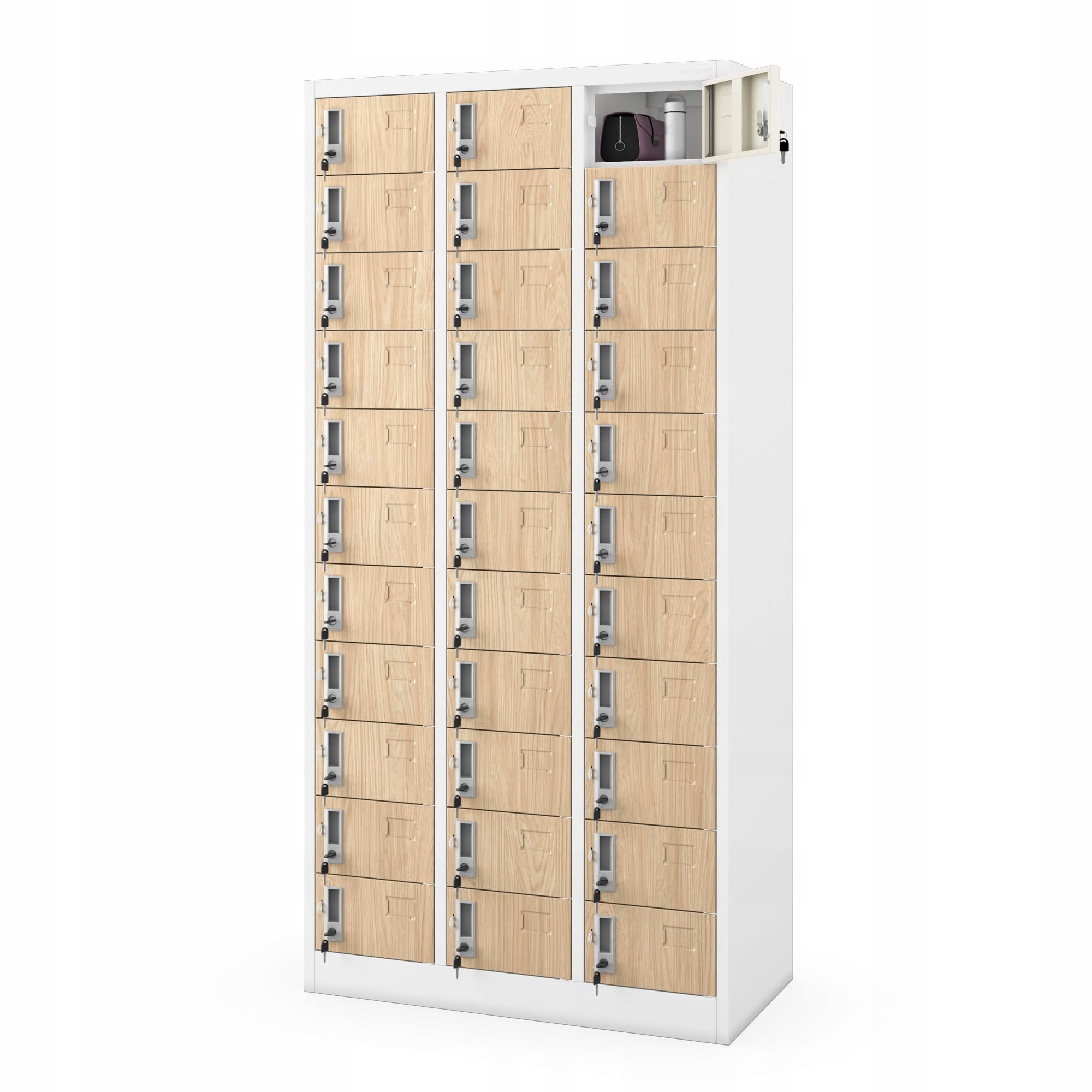 Jan Nowak Armoire Vestiaire 3B11A Casier Metallique pour Objets de Valeur 33 Compartiments Revêtement en Poudre 185 cm x 90 cm x 45 cm (Blanc-​Bois)