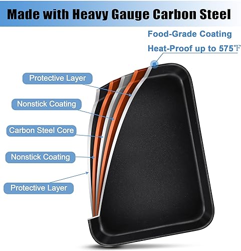 Miniatura 3 de TeamFar Bandeja pequeña para horno tostadora, 9.25 x 7 x 1 pulgadas, acero al carbono, con revestimiento antiadherente, mini tostadora para horno,