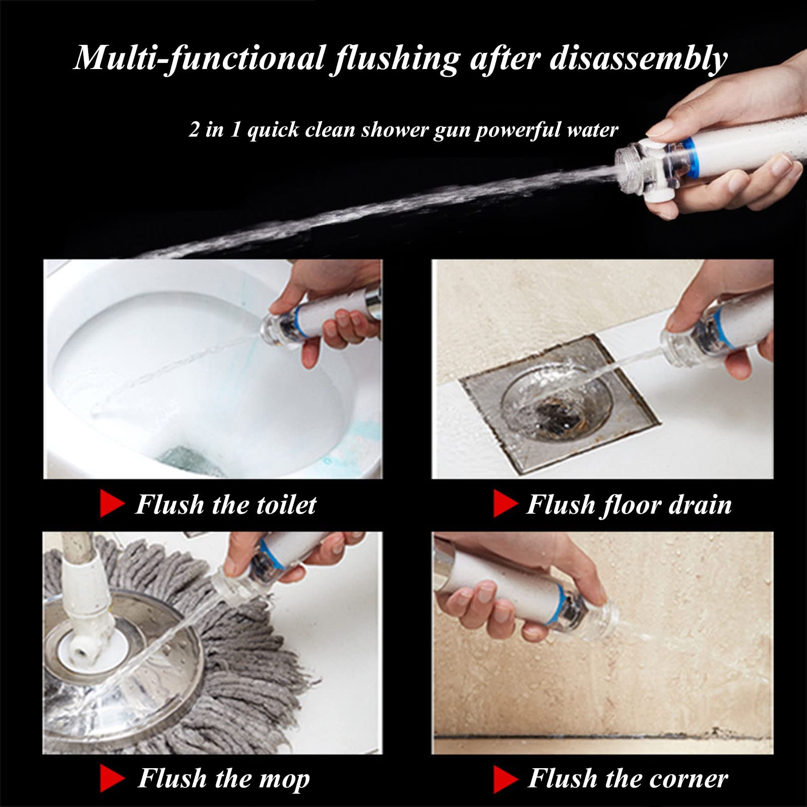 High Pressure 2-Mode Handheld Shower Head High Flow Hand Held Showerhead Set with Bracket, 360° Adjustable