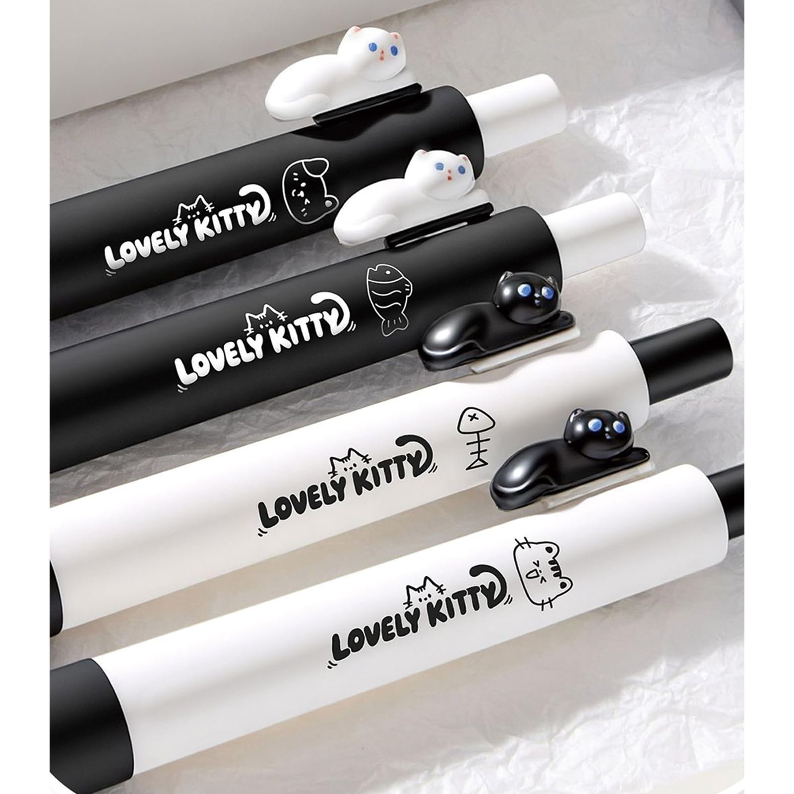 MOZXIRZ Wysuwane długopisy z uroczym kotem, zabawne długopisy żelowe, 0,5 mm, cienka końcówka, czarny atrament, gładkie pisanie, kawaii, dla kobiet, dziewcząt, chłopców, mężczyzn, biurowe przybory