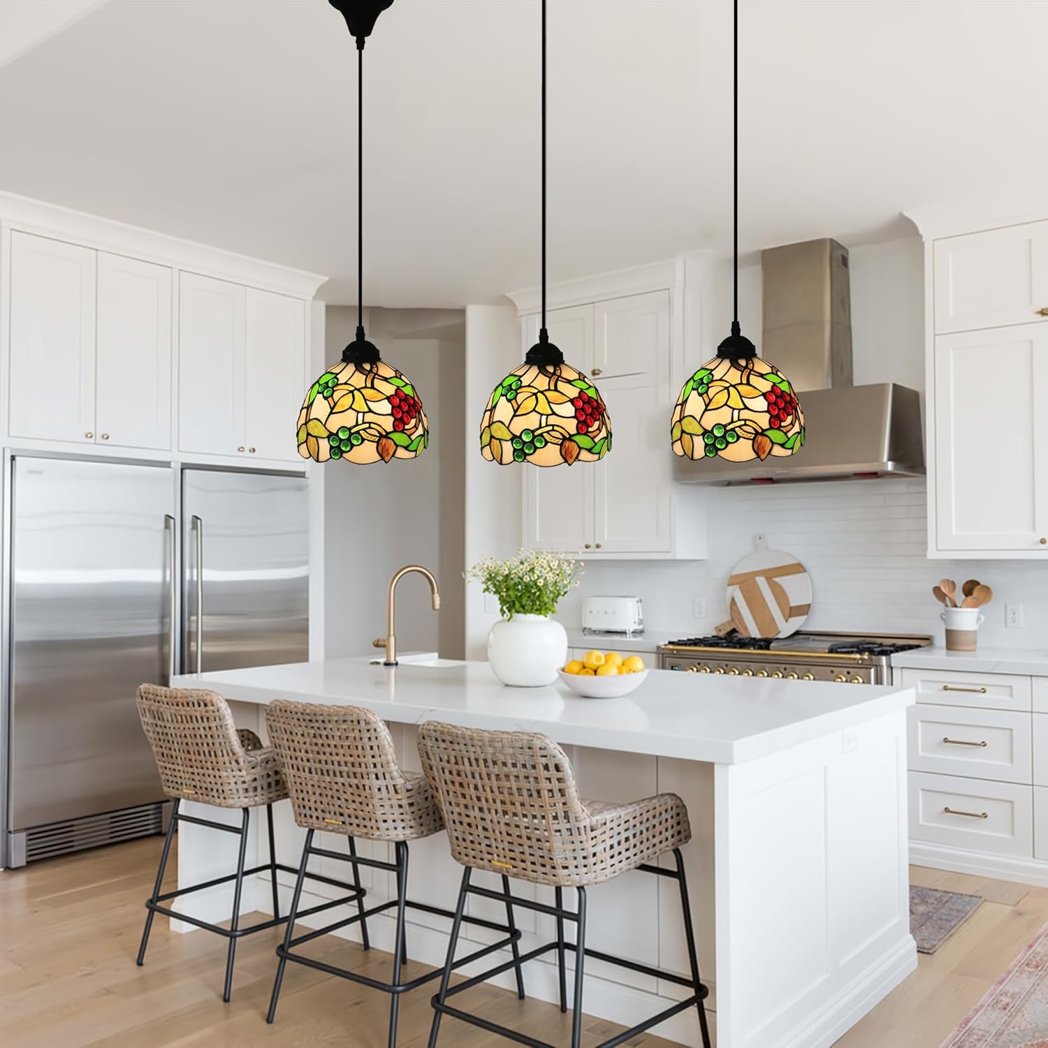 8 Inch Hanging Lamp, Tiffany Stained Glass Pendant Lights, Small Hanging Lights t for Bar Hallway Dining Room