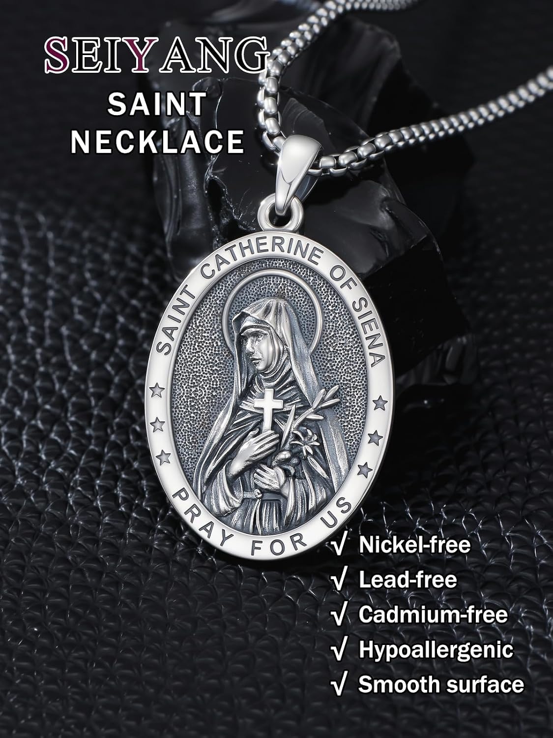Seiyang Saint Necklace 925 Sterling Silver Patron Amulet Medal Jewelry for Men Women (with Gift Box)
