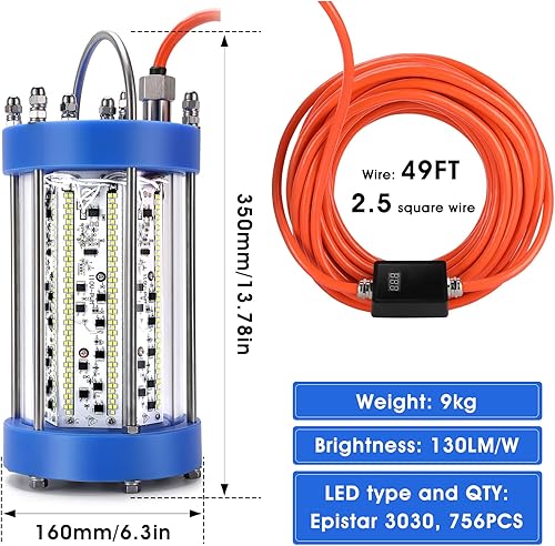 Miniatura 4 de pamiers led Underwater Fishing Light,AC 110V 500W65000lum,with Remote Brightness Adjustment Function,attracting Fish More Faster,Effective and