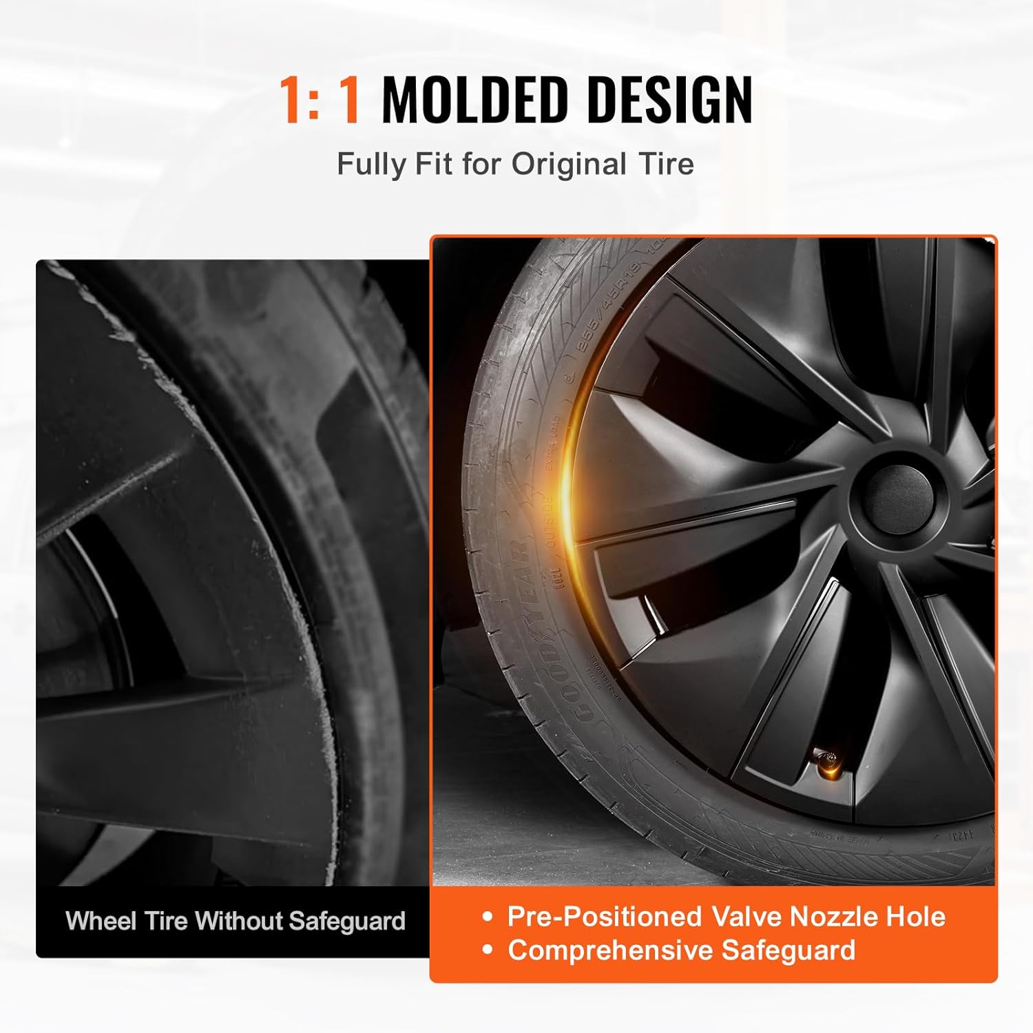 VEVOR Tesla Model Y Hubcaps 19 Inch, 2020-2025 Model Y Black Fully Fit Hubcap with Snap Set of 4 Same Side, Guard Tape & Valve Nozzle Hole, ABS & PC Hubcap Less Wind Drag, Fits for All Weather Use