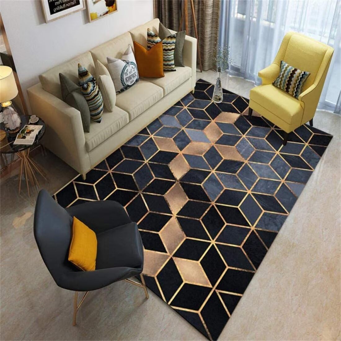 Tapis de salon géométrique moderne isolation phonique 130x190cm