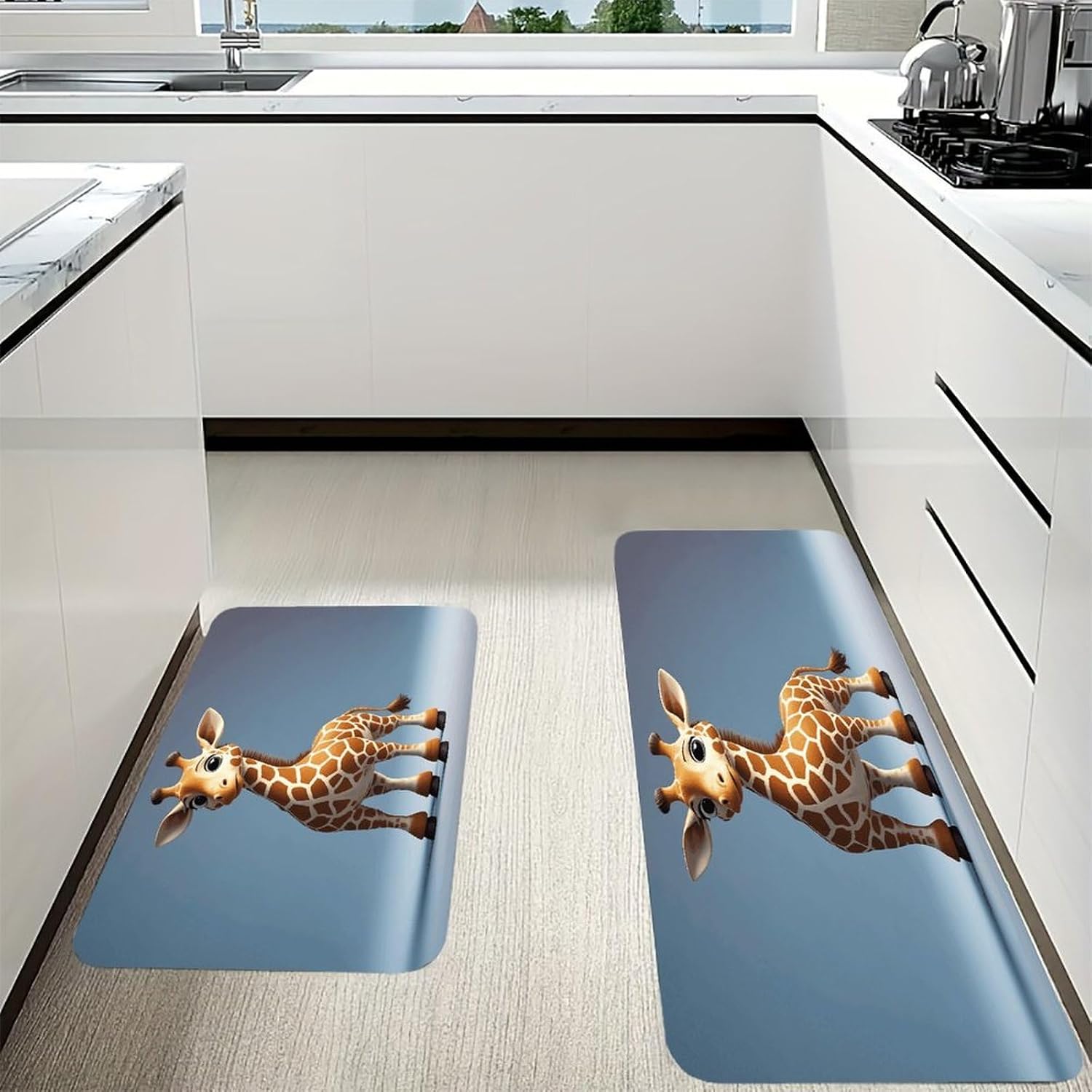 Giraffe Kitchen Mat Kitchen Rug Set | Kitchen Rugs Flannel Velvety Washable breathable Water Absorbent Soft ，kitchen utensils for Kitchen, Floor,Laundry