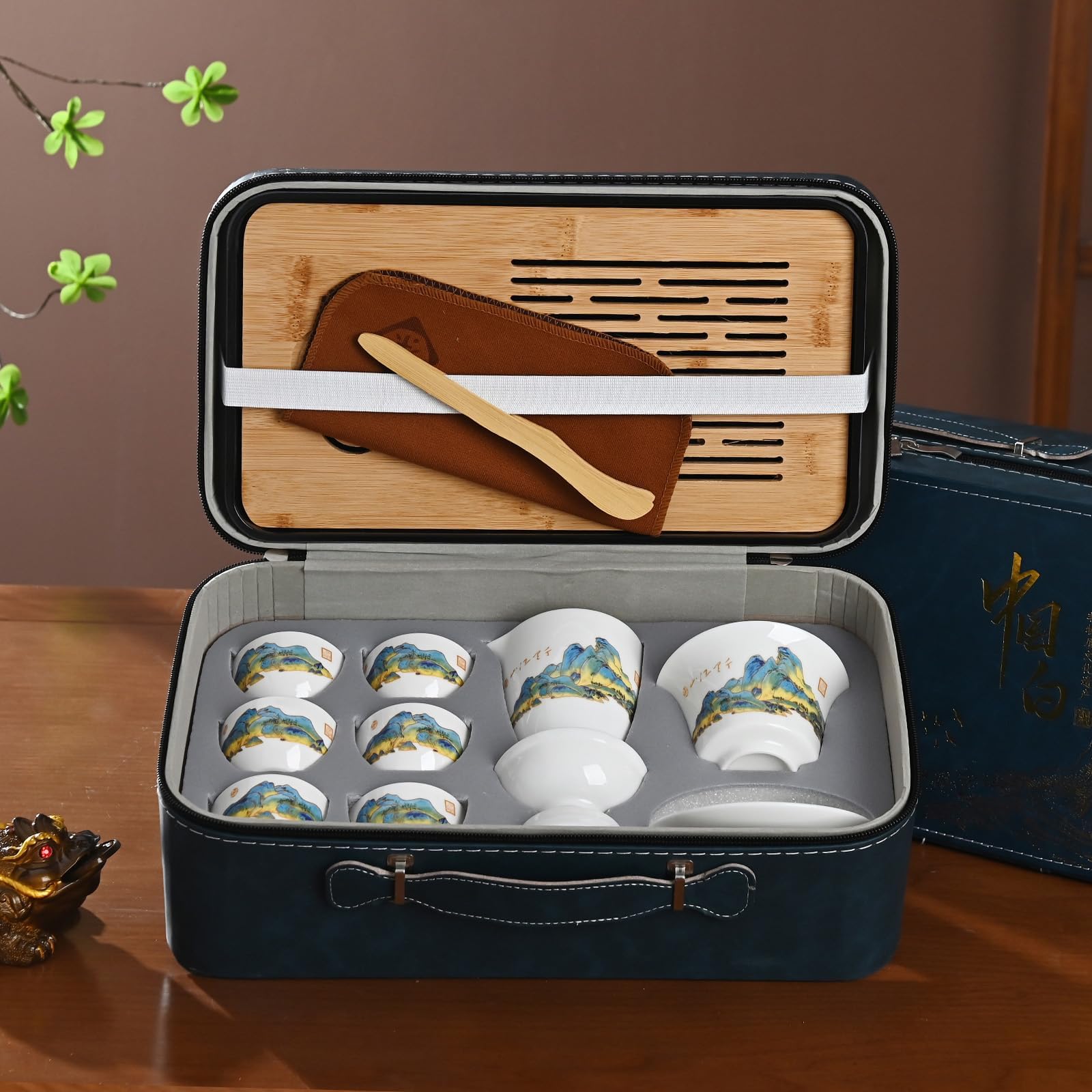 Chinesisches Teeset Traditionelles Chinesisches Kung-Fu-Teeset für Erwachsene, Gaiwan Teeset mit 6 Tassen (QLJS Gaiwan6)