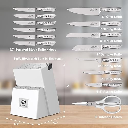 Miniatura 3 de imarku - Juego de 15 piezas de cuchillos con bloque, cuchillos de cocina de acero inoxidable de alto carbono con afilador incorporado, apto para