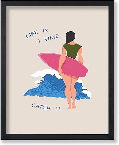Poster Master Impresión de surf  Life Is A Wave Catch It Poster  Arte retro de playa  Diseño de pared motivacional  Arte de surf  Decoración chic