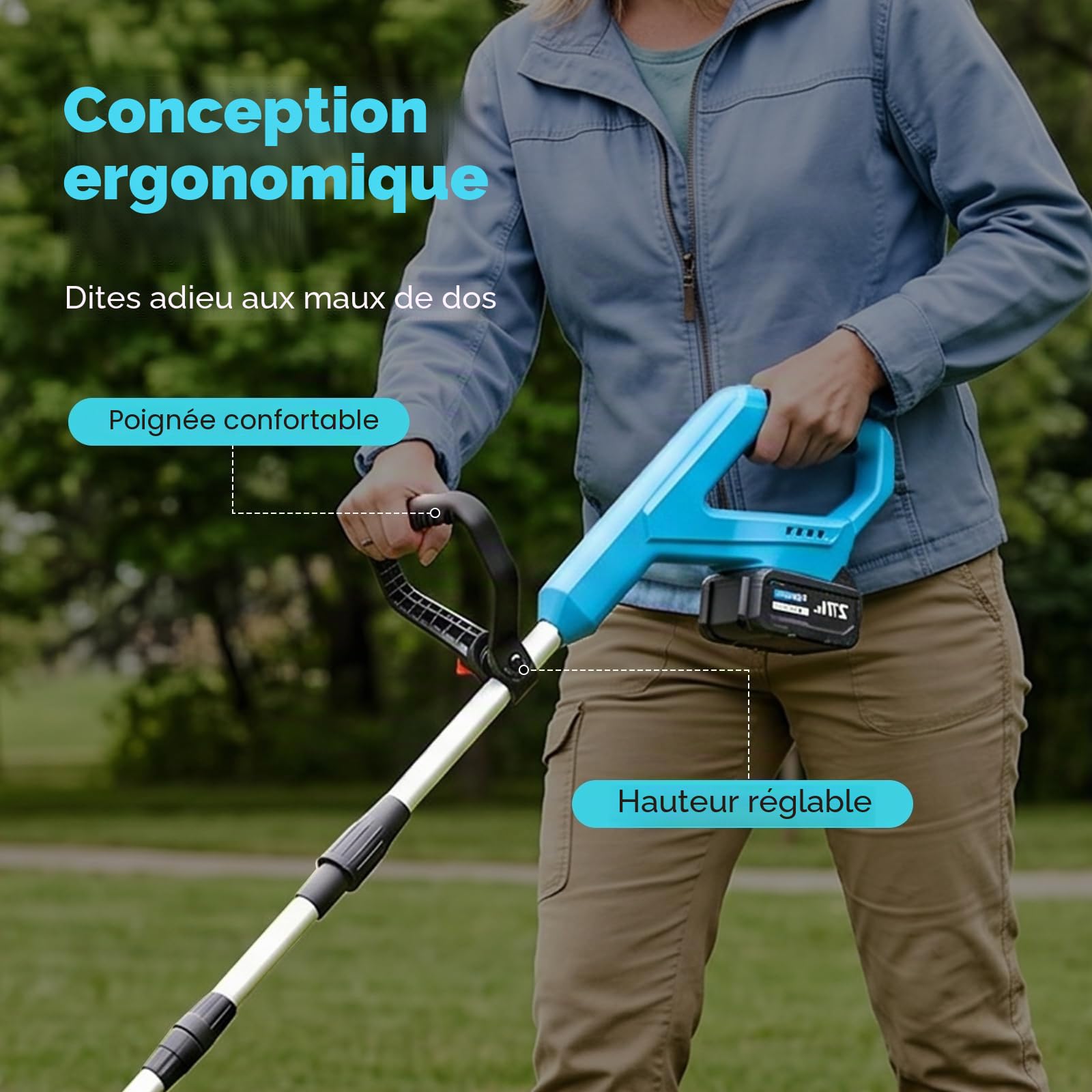 Hachoir de sol sans fil pour Makita 18 V, 550 W, profondeur de travail du sol, largeur d'usinage de 20 cm, 360 tr/min, profondeur de fraisage avec poignée supplémentaire réglable