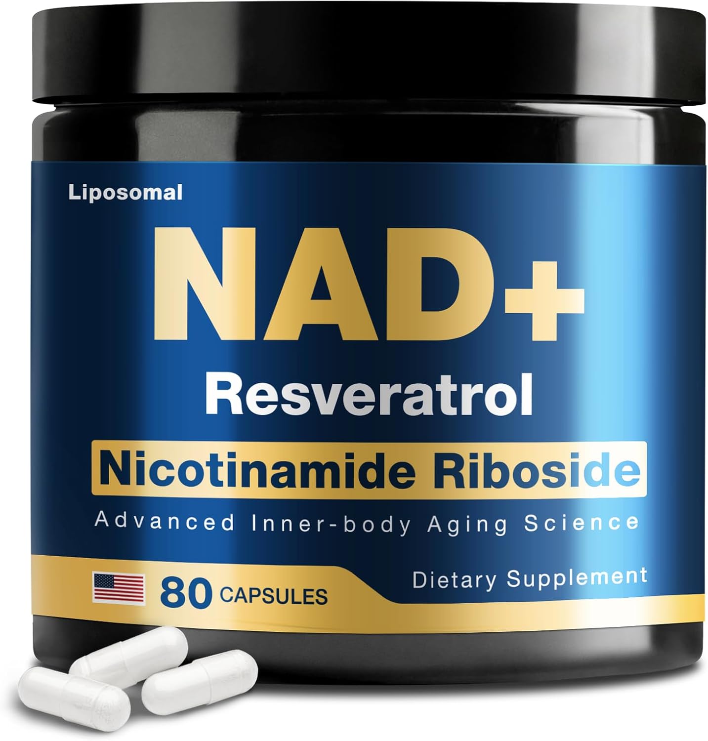 NAD Supplement – NAD Nicotinamide Riboside Resveratrol 900mg, NAD Supplements for Women & Man, Liposomal NAD+ for Anti Aging & Cell Regenerator, 80 Capsules