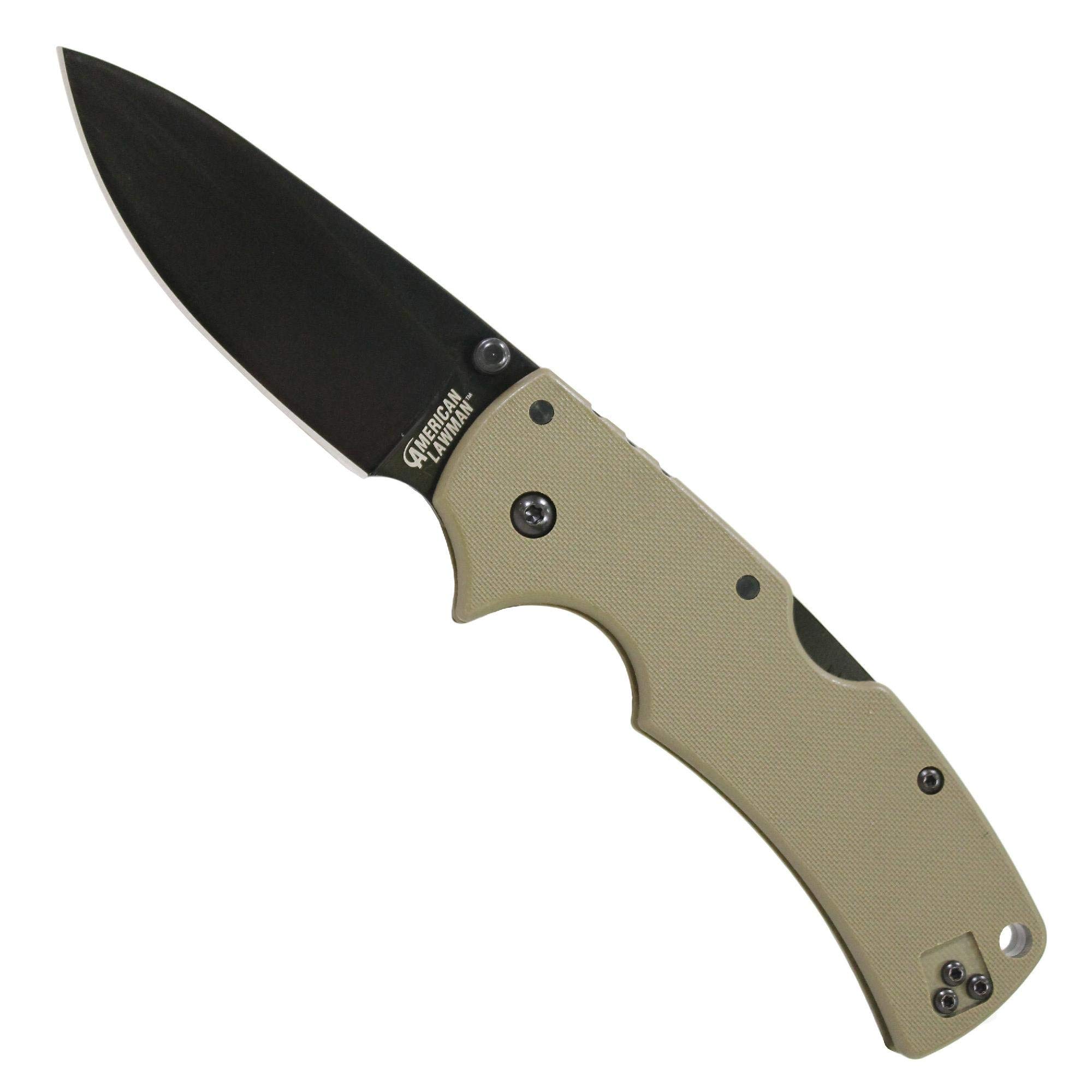 Cold Steel Unisex's, amerykański Lawman, 9,5 cm składany nóż, kropla, gładka krawędź, wykończenie, stal XHP, podwójny klips na kciuk/kieszonkowy klips, OD zielony