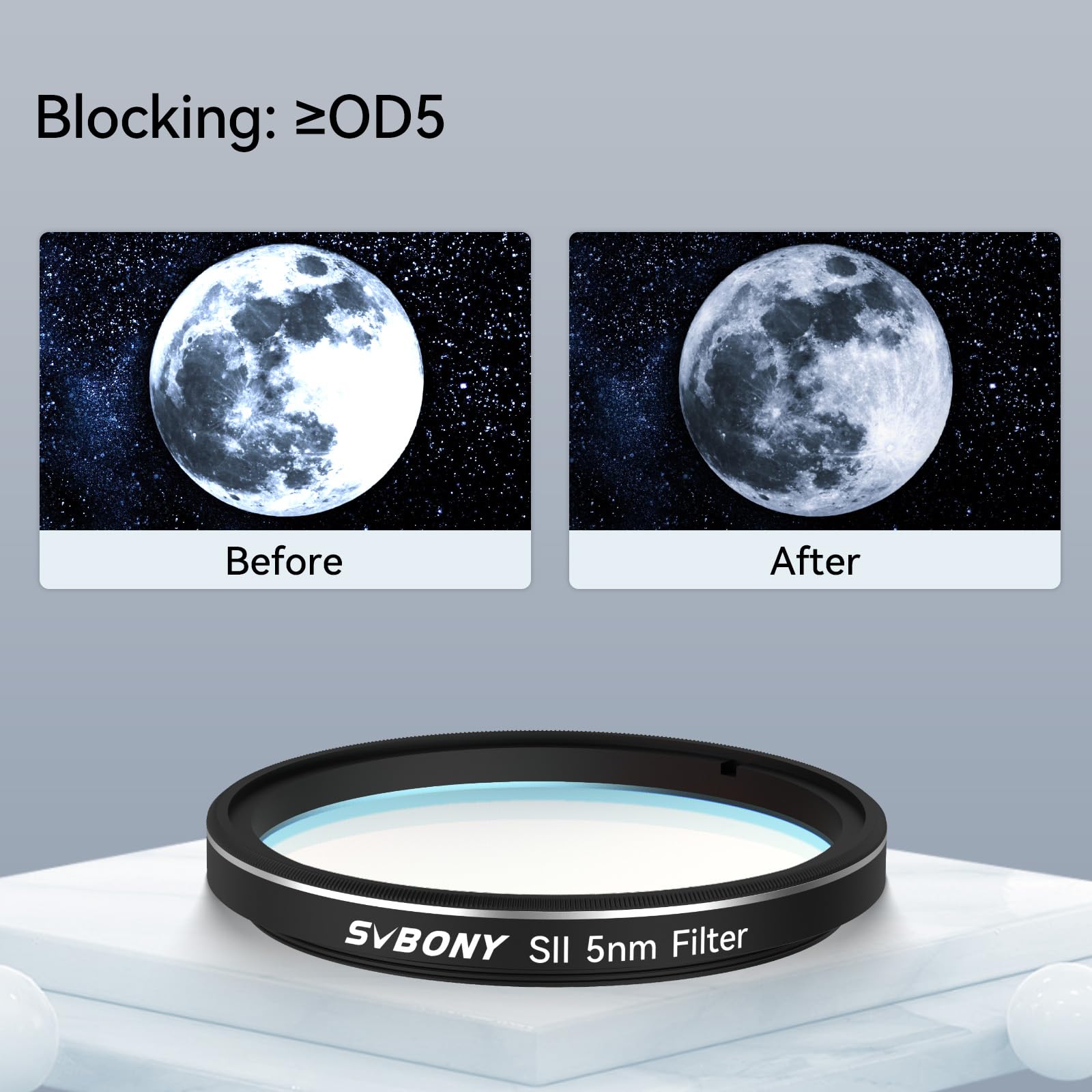 Svbony SV227 Filtre de Télescope 2" SII-CCD 5nm pour Ciel Profond à Bande étroite, Anti Pollution Lumineuse Bloque IR pour l'Astrophotographie