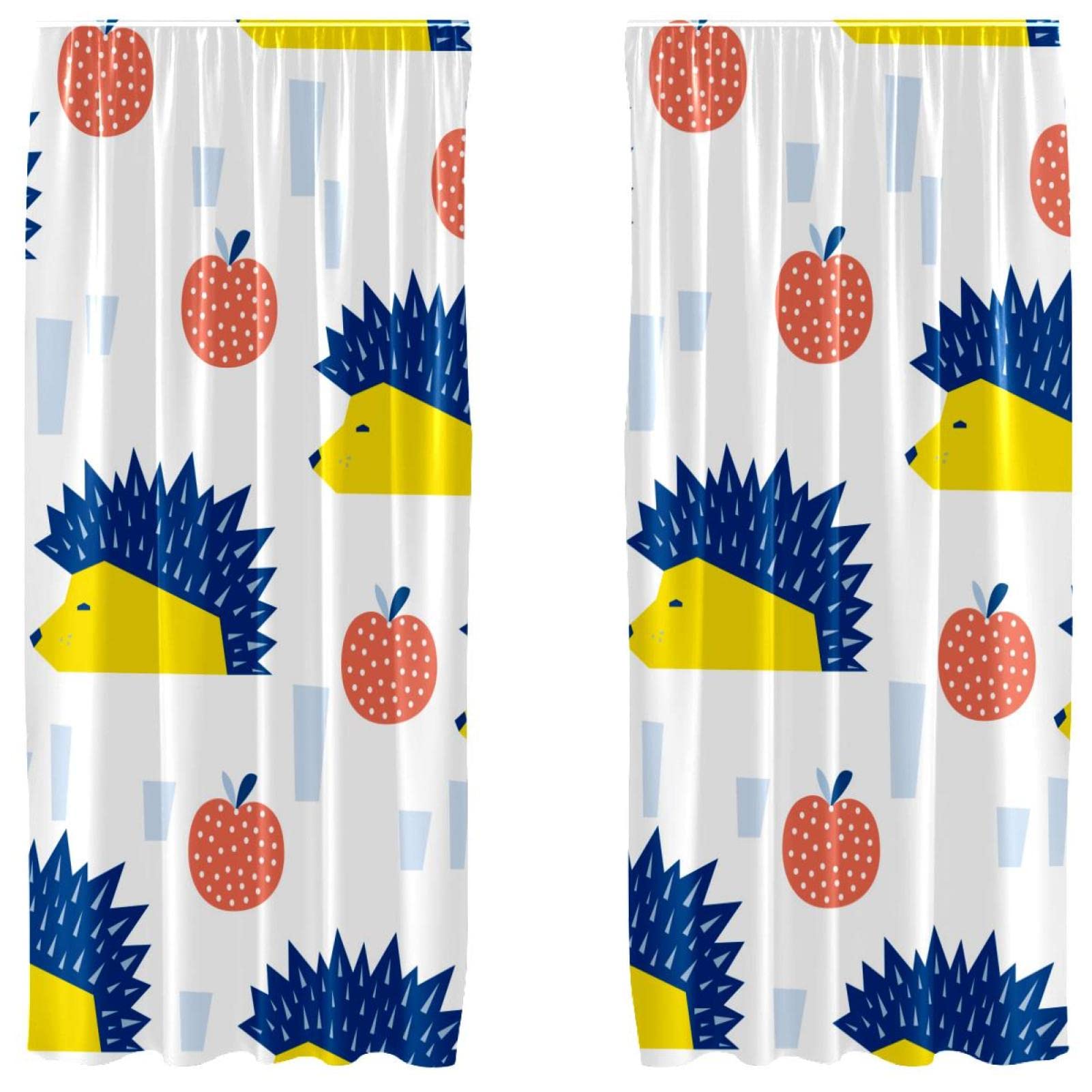 Rideaux occultants pour chambre à coucher motif hérisson jaune pomme bleu corail 140 x 213 cm