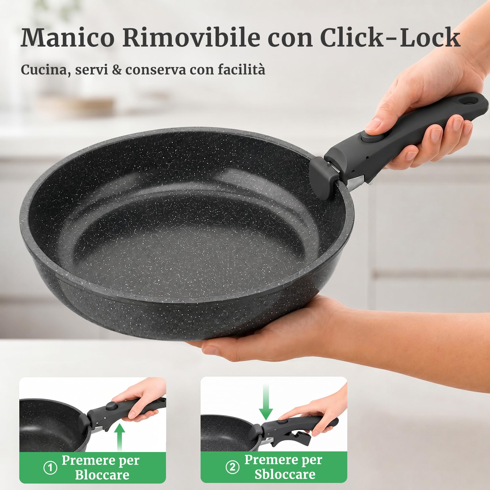 YASHE Pentole induzione 20 pezzi, atossiche, senza PTFE e PFAS | Senza PFOA Set Pentole e Padelle Antiaderenti in Granito, Pentole Impilabili, Salvaspazio per Camper e Monolocali