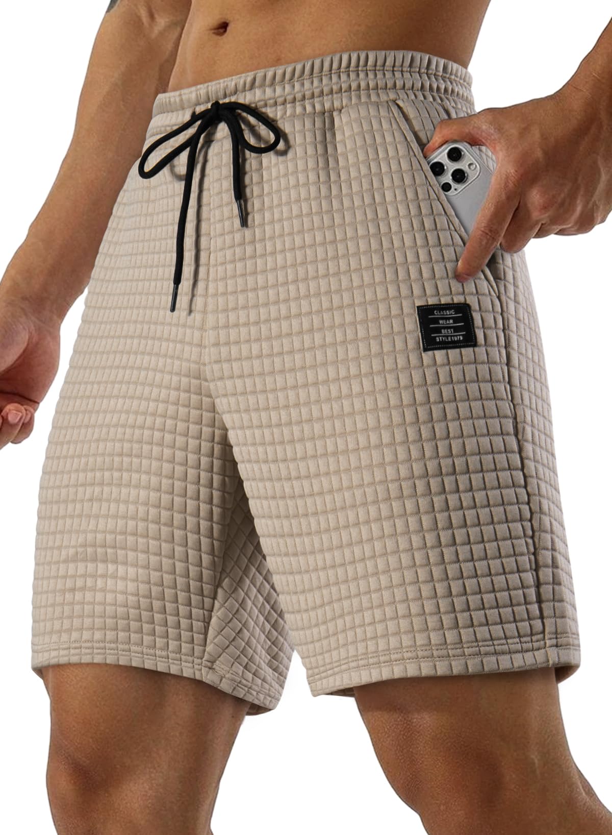 JMIERR Mens Sweat Shorts Casual Stretch Elastic Waist Waffle Workout Gym Short 7 inch Inseam Running Short with Pocket