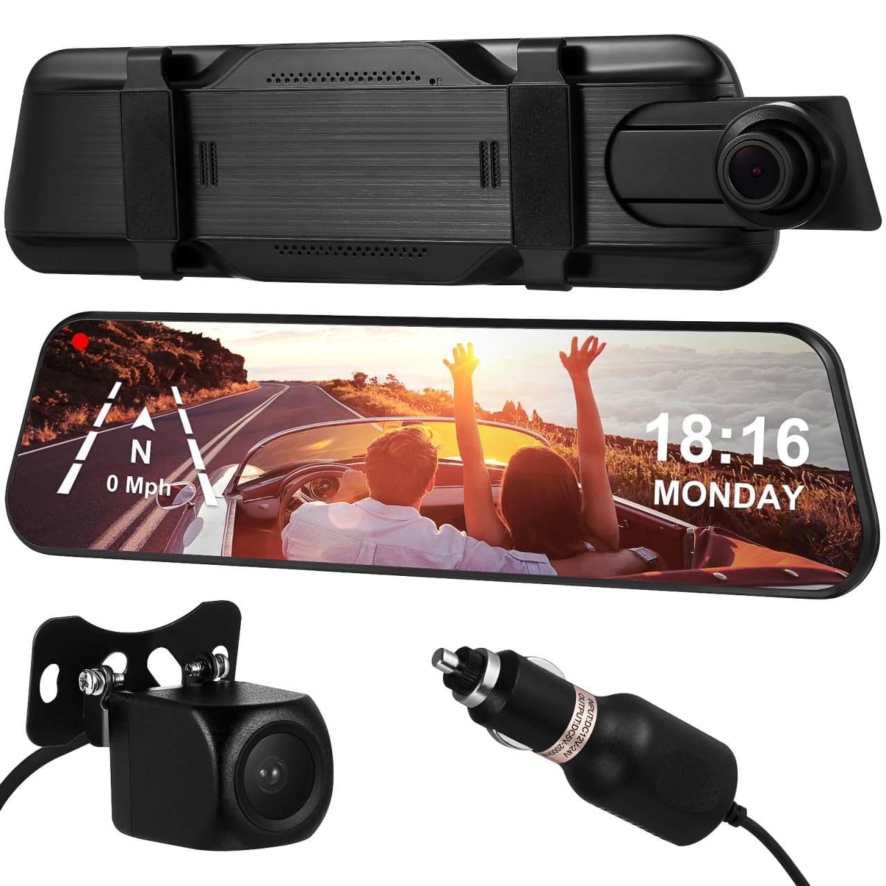 ULTECHNOVO Caméra De Tableau De Bord Et Arrière avec Rétroviseur Caméra Embarquée Voiture Streaming Multimédia Écran Tactile Enregistrement Double Vidéo 1080P Sécurité De Recul
