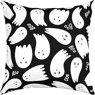Cartoon Halloween Ghost Reversible Print Pillow Cover,Black White Decorative Cushion Cover 16