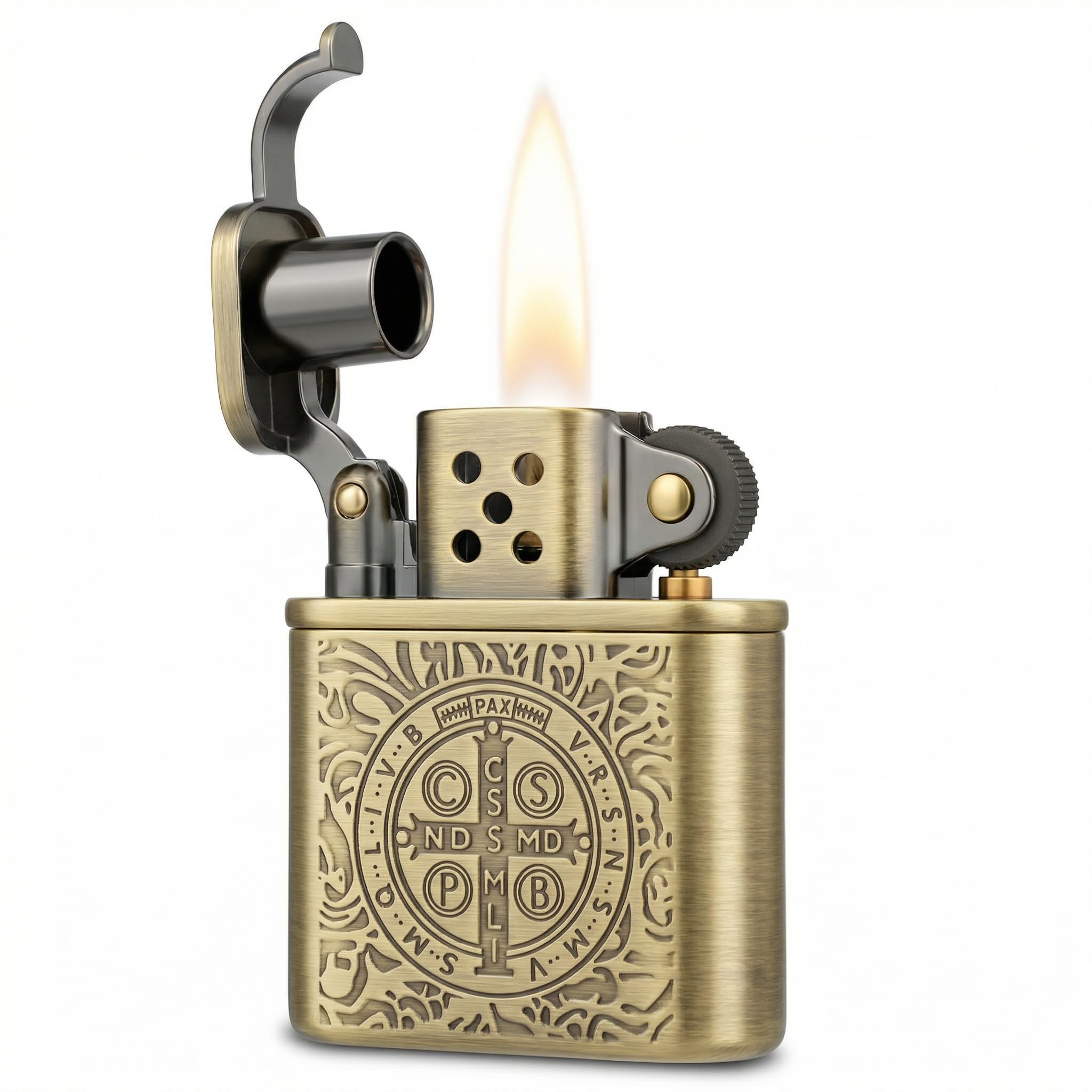 Bronzy Carved Constantine Antique Style Lift Arm Petrol Kerosene Lighter