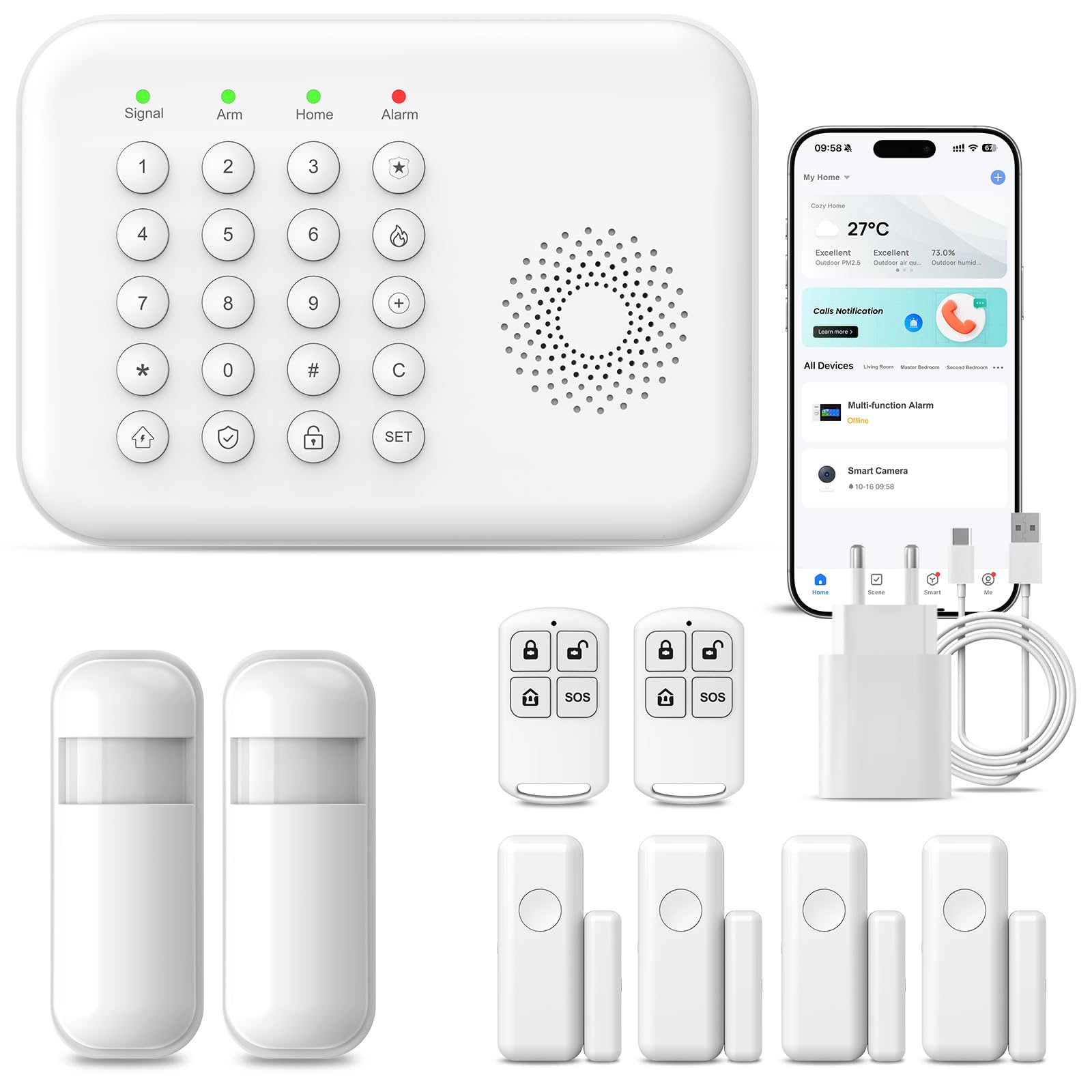 Sistema de Seguridad inalámbrico para el hogar, Sistema de Alarma 4G/WiFi con Teclado, Ampliable (hazlo tú Mismo) con sensores de Puerta y Movimiento, alertas de la App Tuya, sin Contrato (9 PCS)