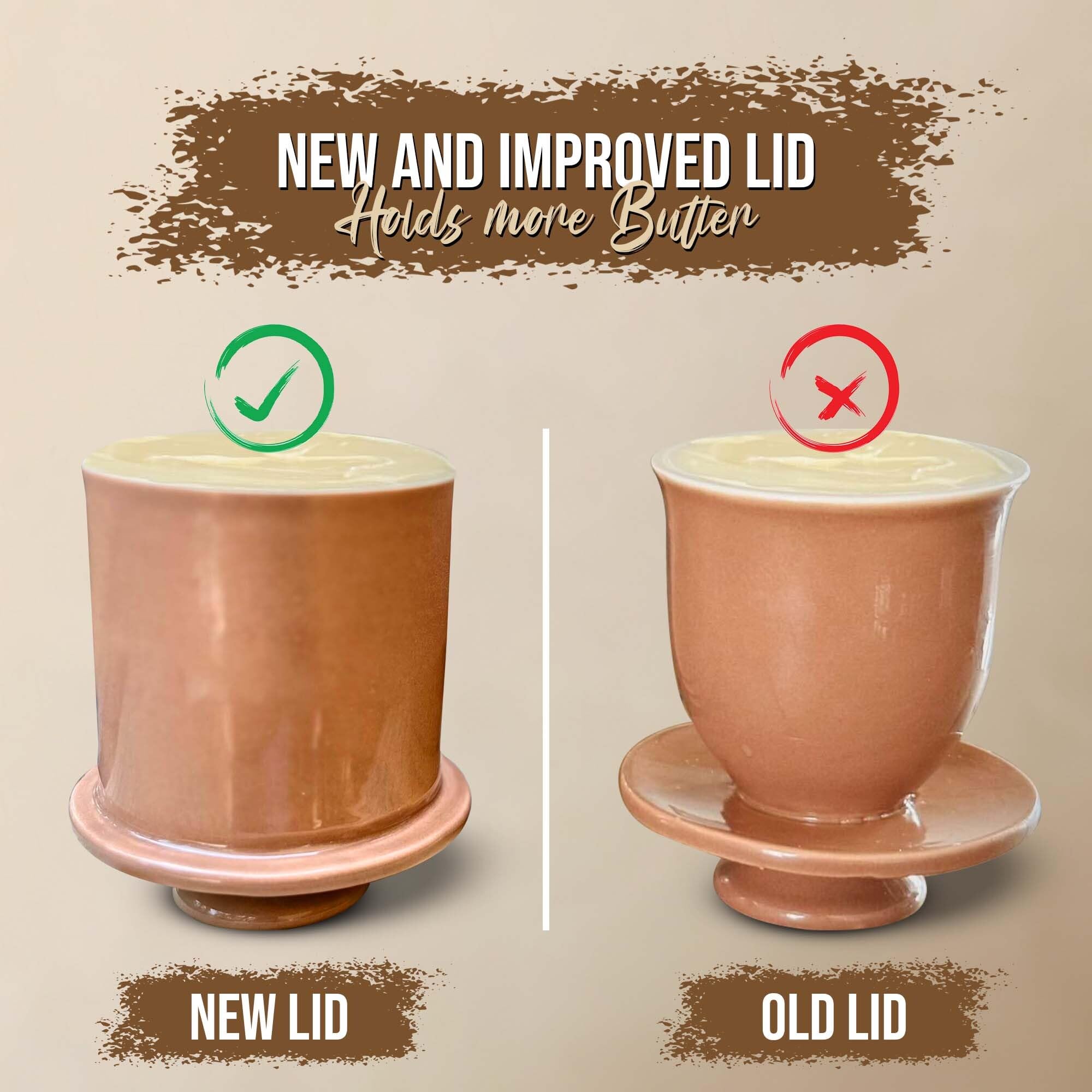 Rooty Heart French Butter Crock For Countertop, with New Improved Lid Holds 1/2 Cup of Butter Dish With Lid, Fresh & Soft Butter Holder, Ceramic Butter Crock, French Butter Dish