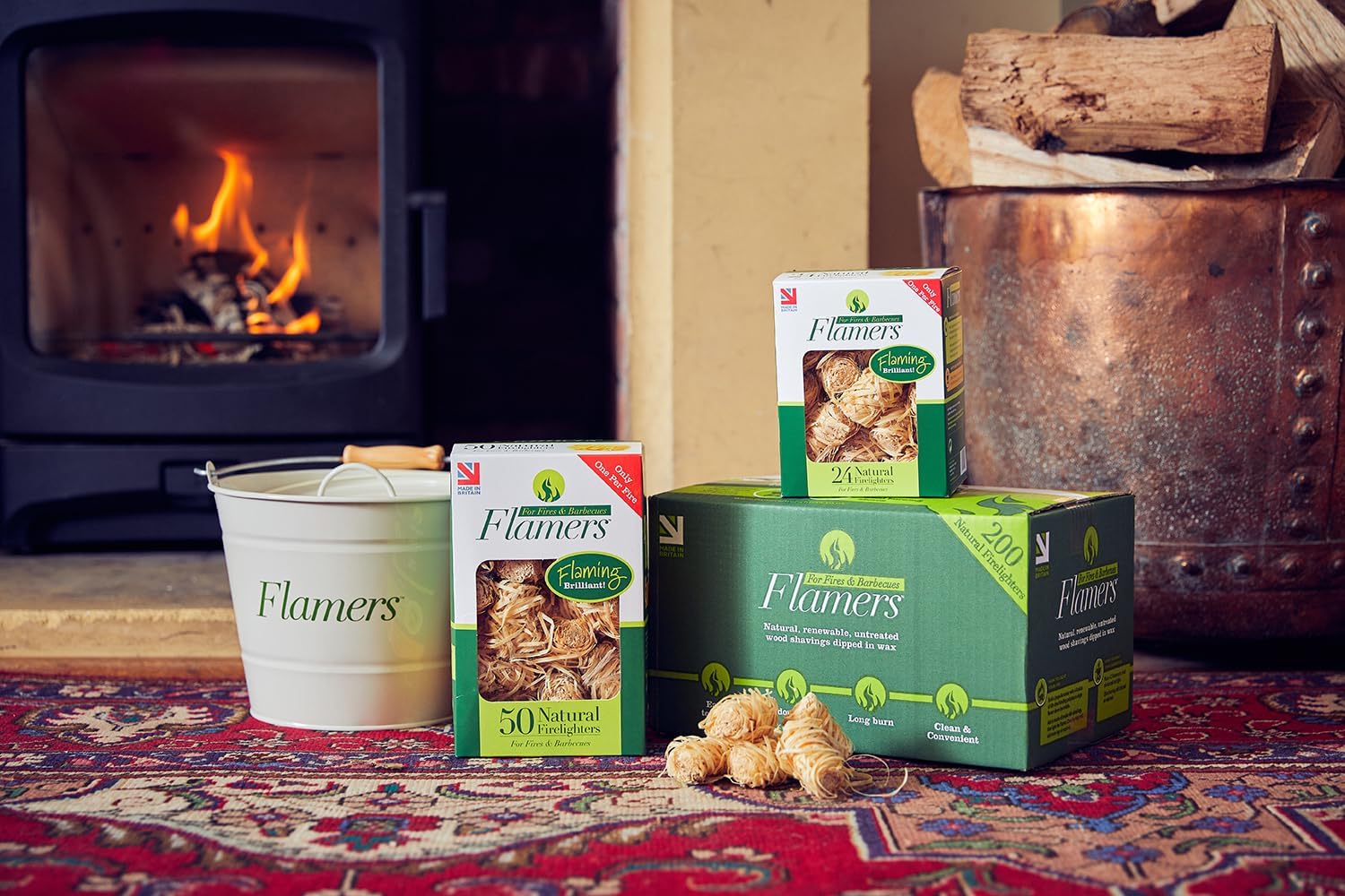 Flamers 200 pcs Fire Starter - Natural Fire Starters for Fireplace, Pellets Wood Stove, Fire Pit, Smoker, BBQ, Chimney, Pizza Oven - Firestarter for Campfires, Outdoor Camping, Grill Charcoal Starter