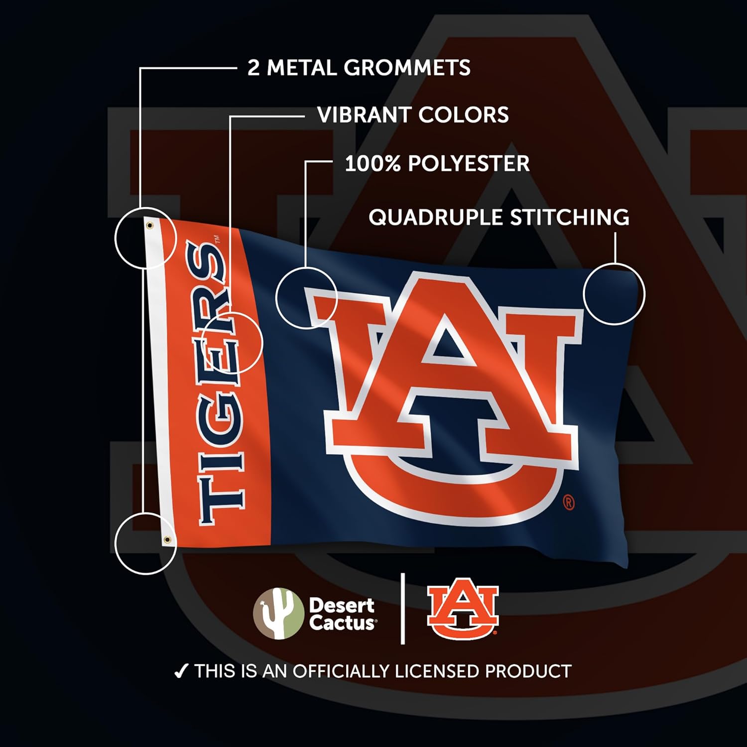 Desert Cactus Auburn University Flag Tigers War Eagle Banners 100% Polyester Indoor Outdoor 3x5 feet Flags (Team Name) - Image 4