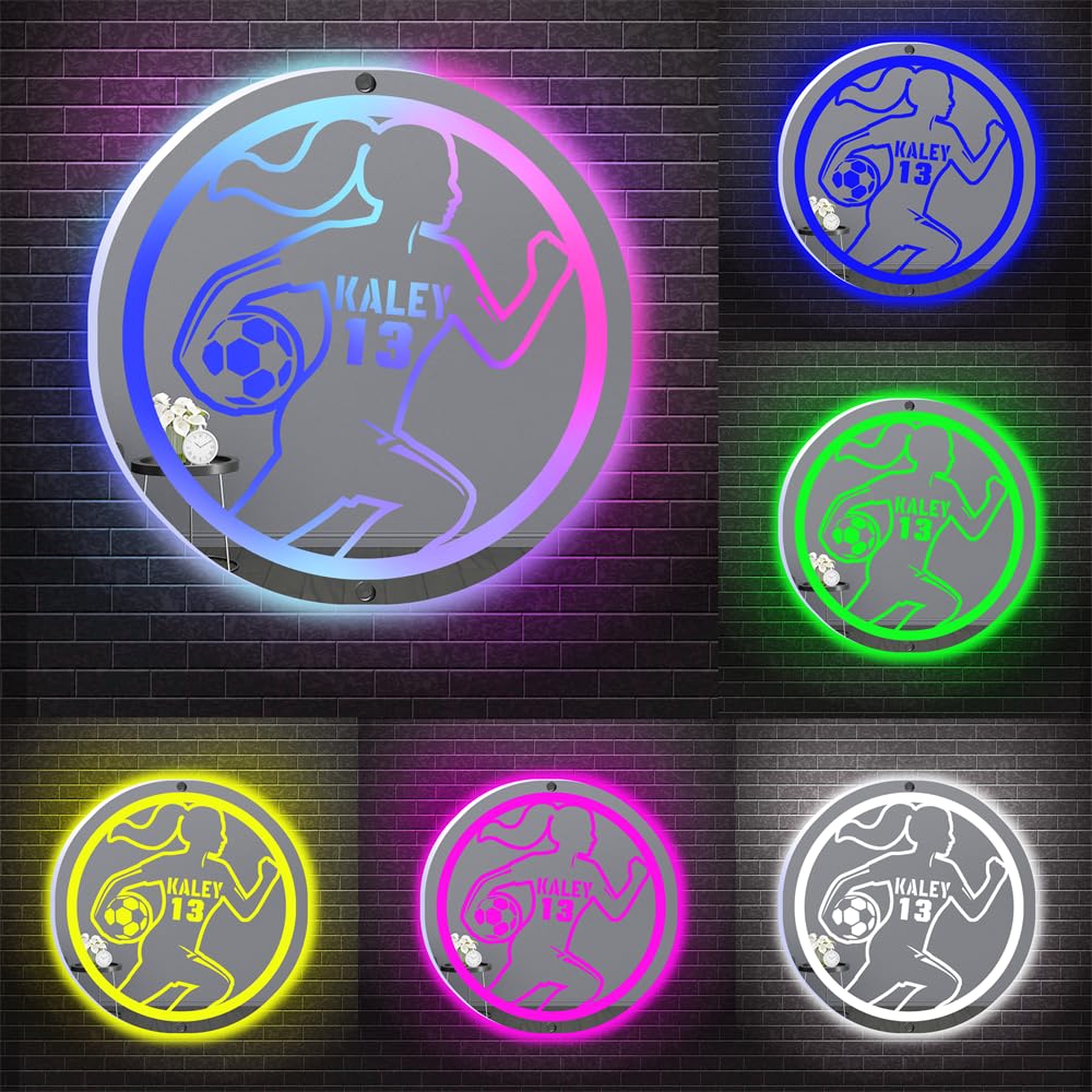 Ktfhvgy Customized Name Women's Soccer Acrylic Mirror Light, Women's Soccer Player Mirror neon Light Sports Decoration, Soccer Player Sports Lover Decoration (style-21)