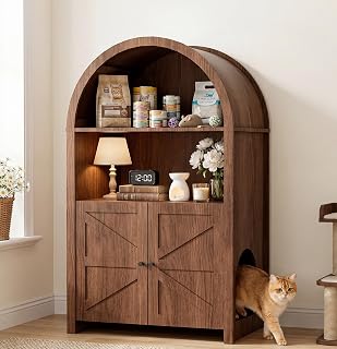 MUTOVA Cat Litter Box Enclosure Furniture with Doors and 2 Open Cubby Large Hidden Litter Box Cabinet Modern Wood Cat Washroom Pet House for Living Room Bedroom Entryway Hallway