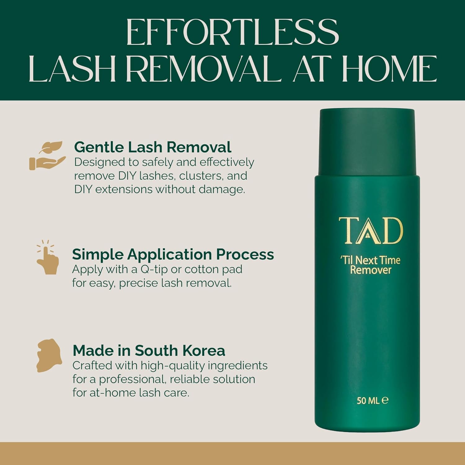 TAD Beauty Til Next Time DIY Lash Remover - Unseals Eyelash Adhesive for DIY Lashes to Remove Extensions, Clusters, and Segments - Easy Application with Q-Tip or Cotton Pad, Made in South Korea - 50ml