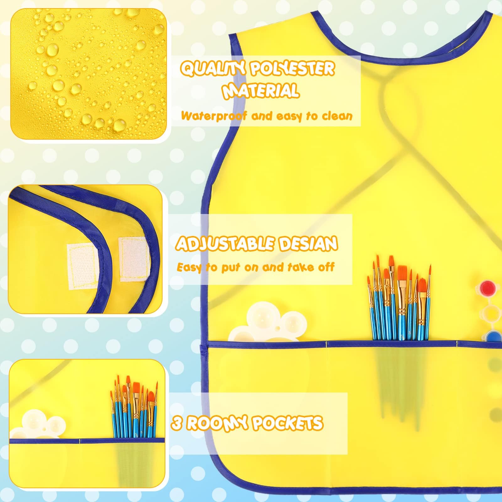 CZN Malschürze Für Kinder – Wasserdichter Malkittel Mit Taschen, Für Malen, Basteln & Kochen