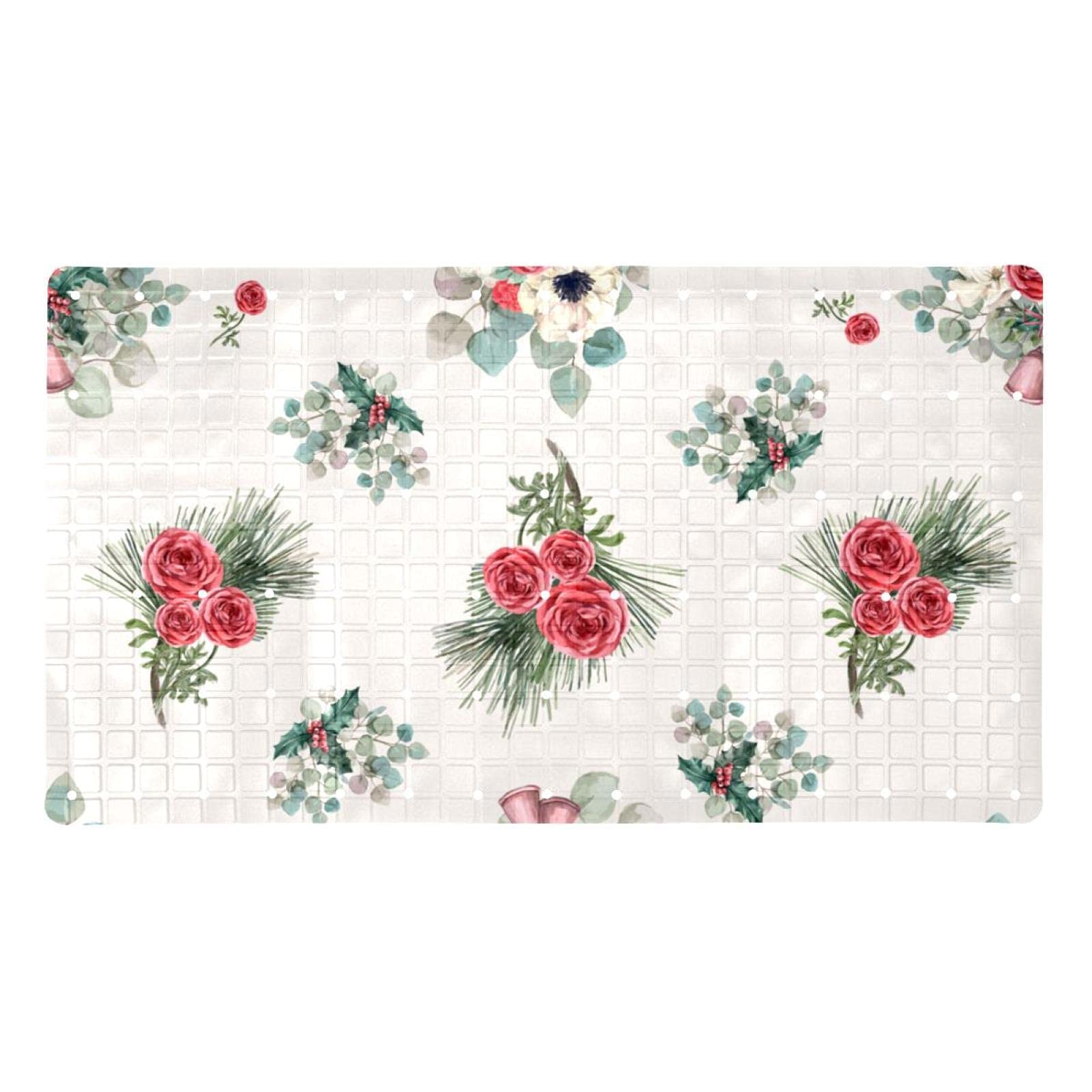 Tapis de bain pour s'asseoir aux fleurs rouges pour douche familiale