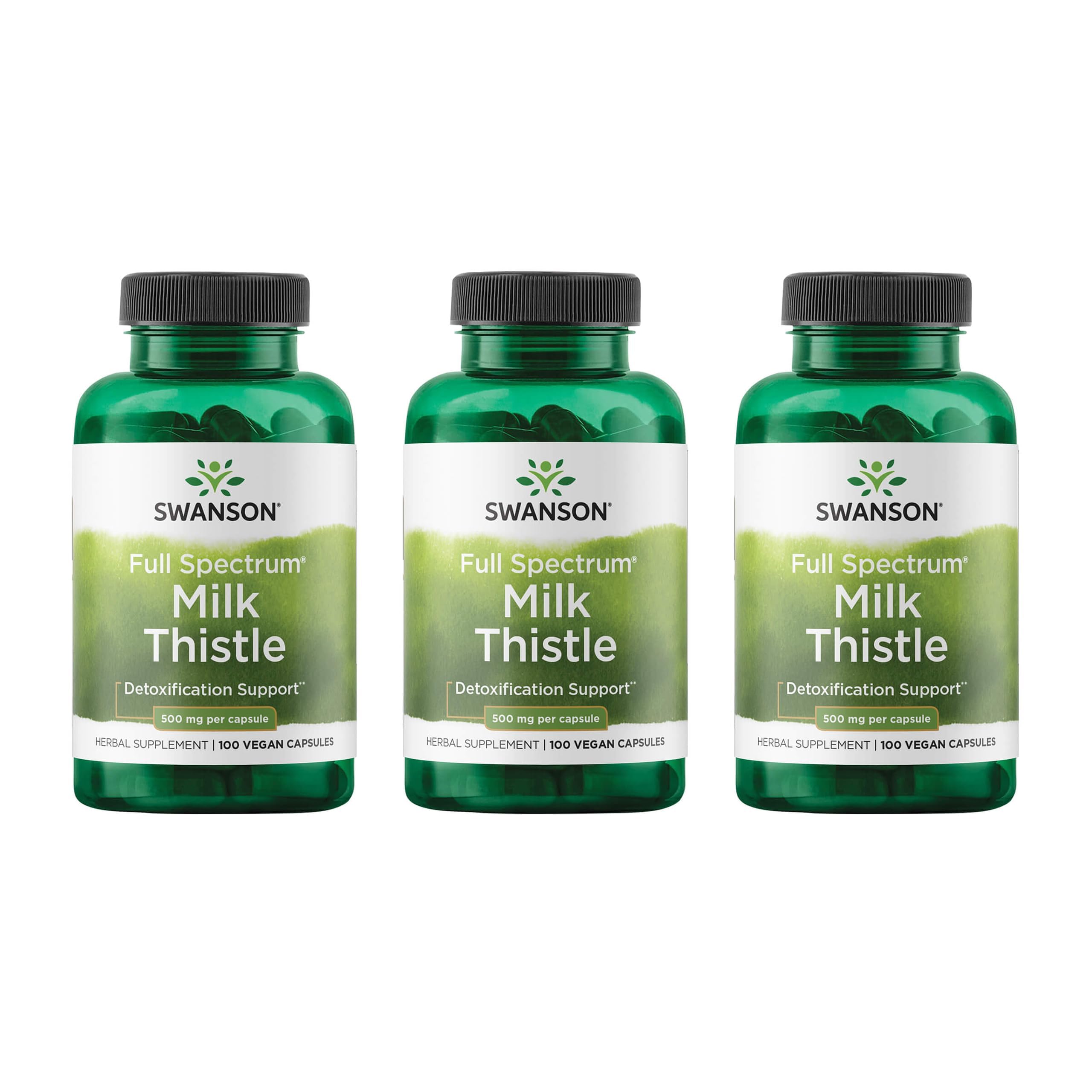 Swanson Milk Thistle - Herbal Liver Support Supplement - Natural Formula Helping to Maintain Overall Health & Wellbeing - (100 Capsules, 500mg Each) 3 Pack