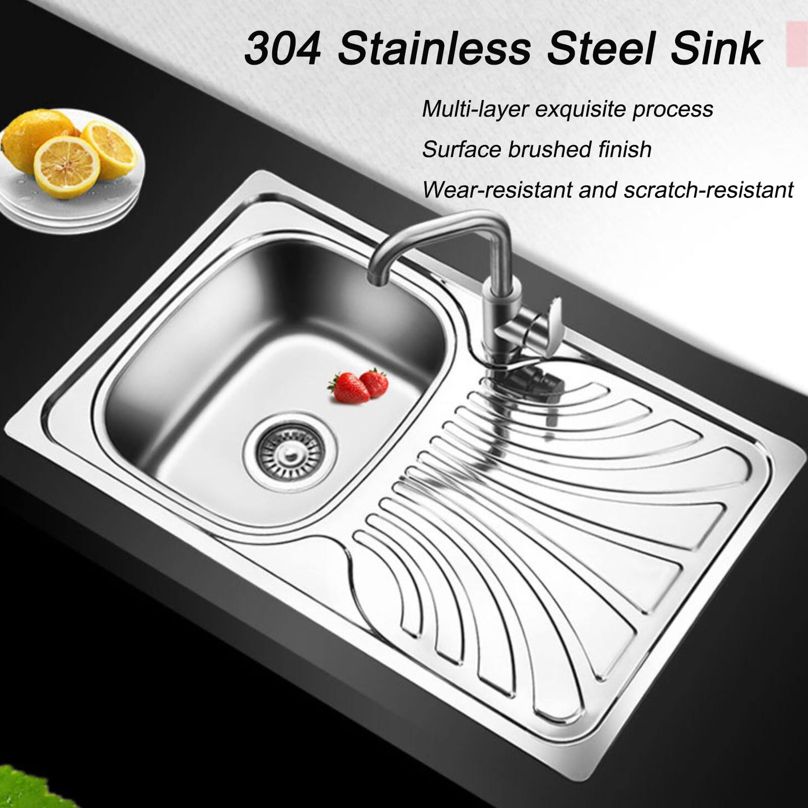 Fregadero Camping con Escurridor y Grifo, Lavabo Caravana, Fregadero Cocina de Acero Inoxidable, Apto para Caravanas y Remolques