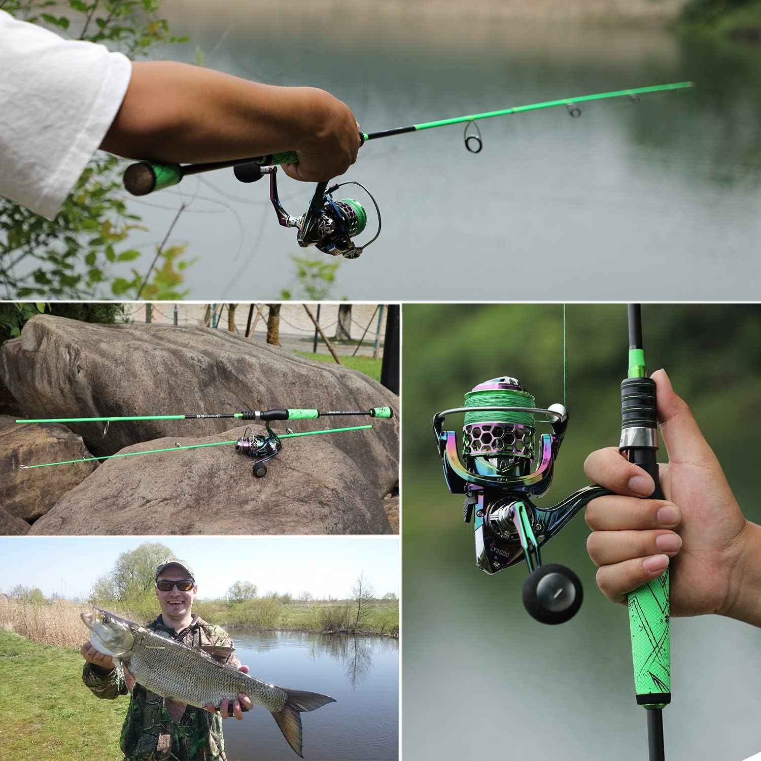 One Bass Fishing Pole 24 Ton Carbon Fiber Casting and Spinning Rods - Two Pieces, SuperPolymer Handle Fishing Rod for Bass Fishing