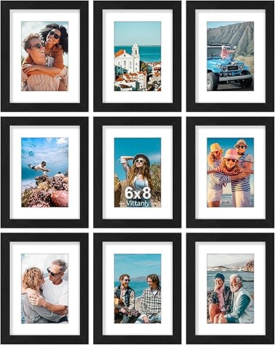 Vista 123 de Vittanly - Juego de 9 portarretratos, plexiglás resistente a rupturas, exhibe fotos de 12 x 12 pulgadas o, con paspartú, de 8 x 8 pulgadas, marcos