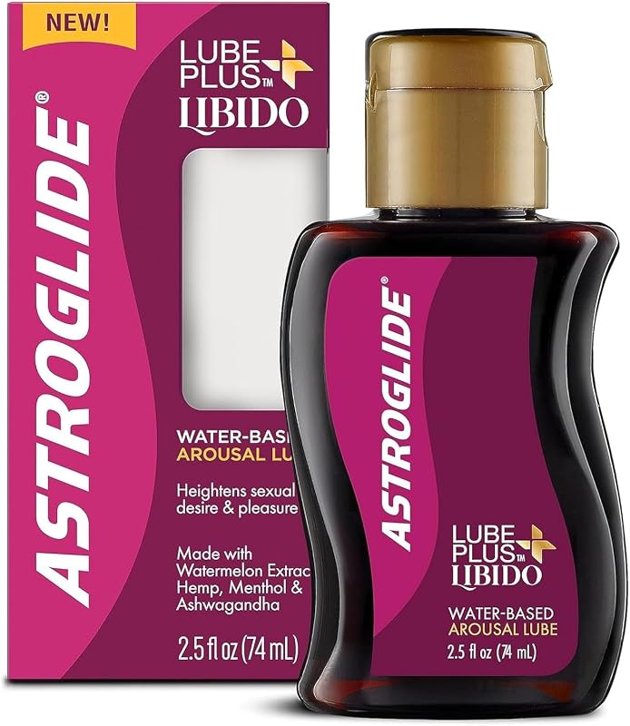 ASTROGLIDE Lubricant Plus Libido, with Menthol, 2.5 Fl Oz,Travel Size | Water-based lube with watermelon, ashwagandha & natural menthol for gentle cooling. Long-lasting, easy cleanup.