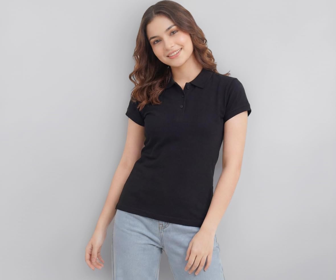 Womens Polo Collar Neck T-Shirt Top (Design: Solid)